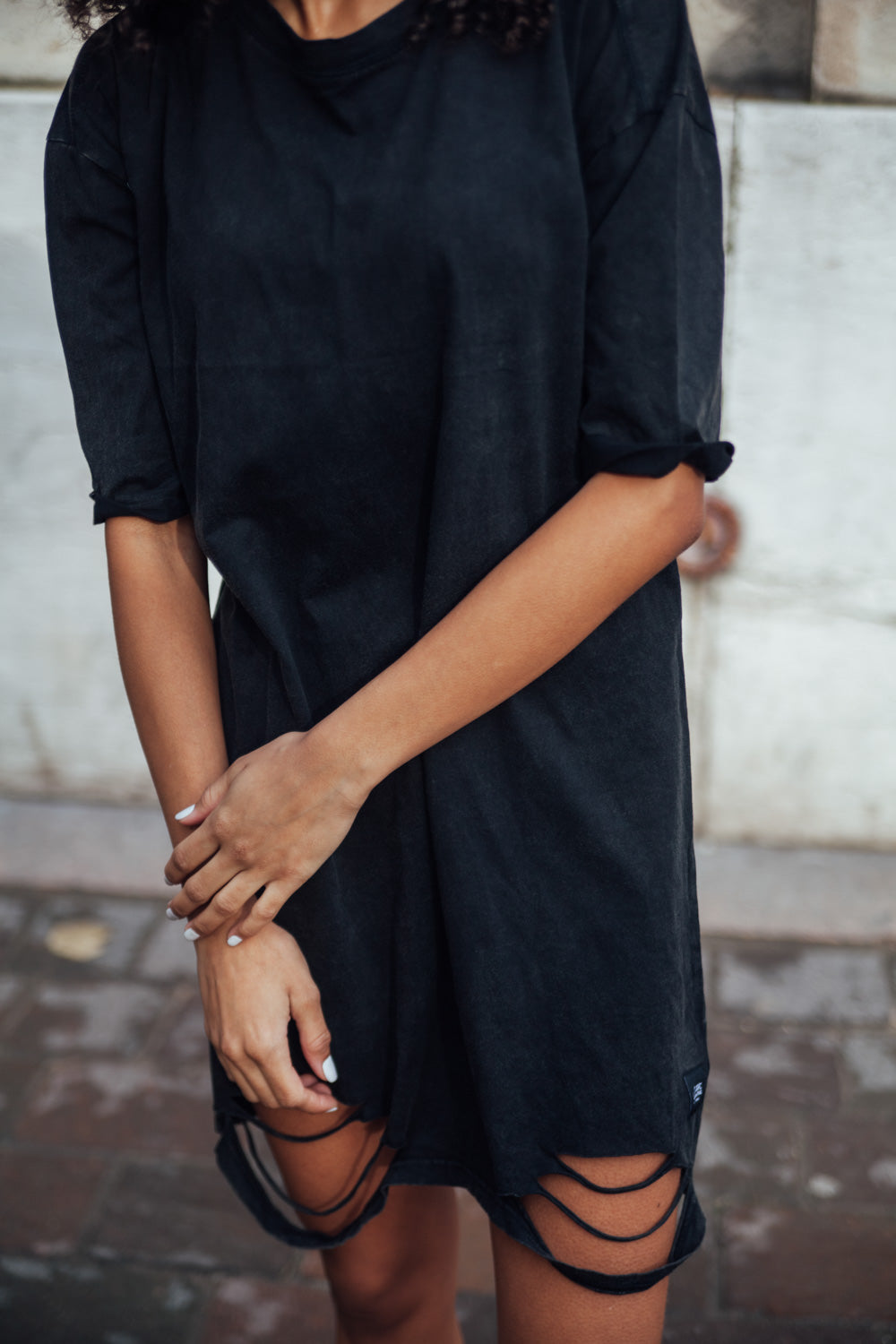 Sixth June - Robe t-shirt déchirée noire W2371VDR