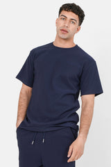 Kurzarm-T-Shirt mit Falten Dunkelblau