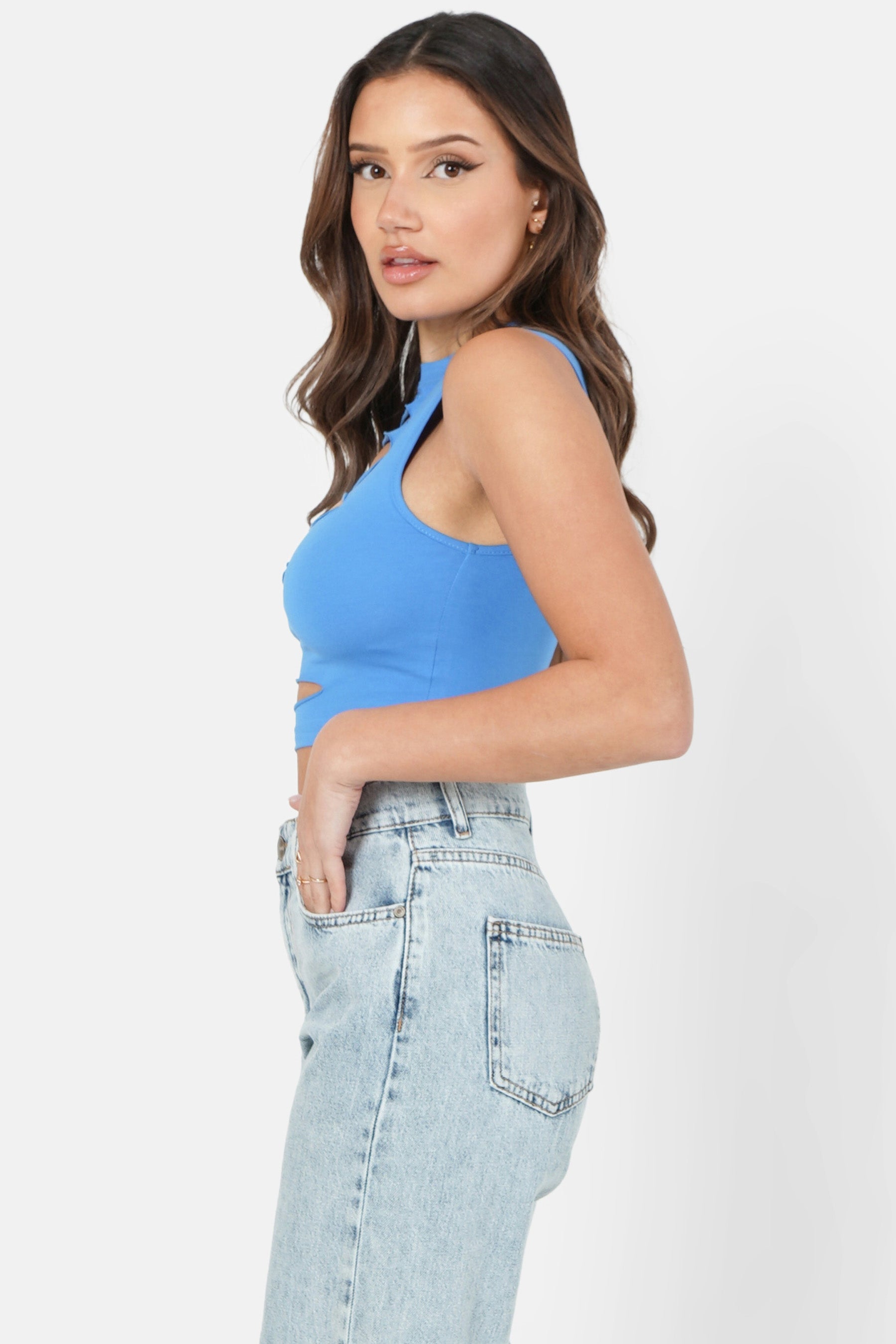Top découpe avant Bleu