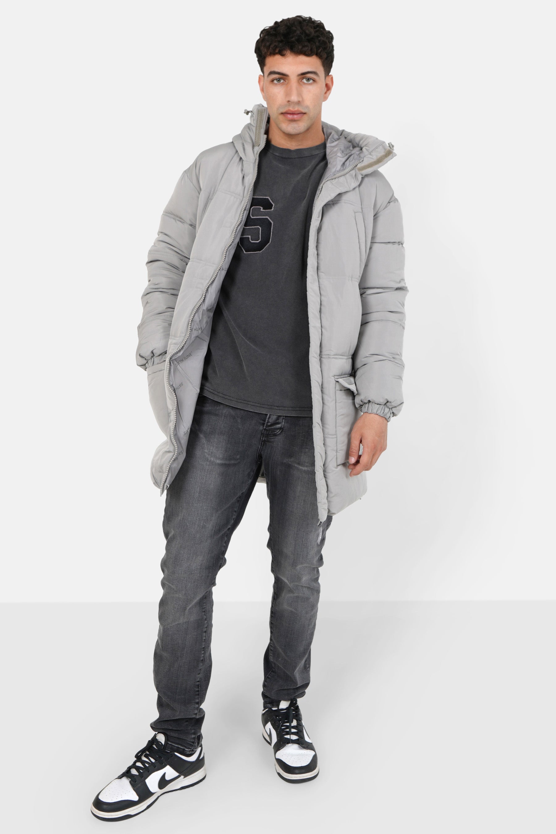 Doudoune longue matelassée Gris