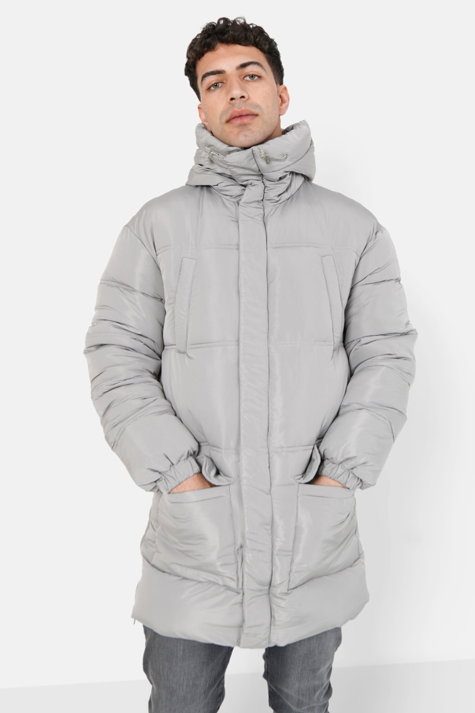 Doudoune longue matelassée Gris