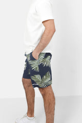 Fließende Shorts mit tropischem Muster Dunkelblau