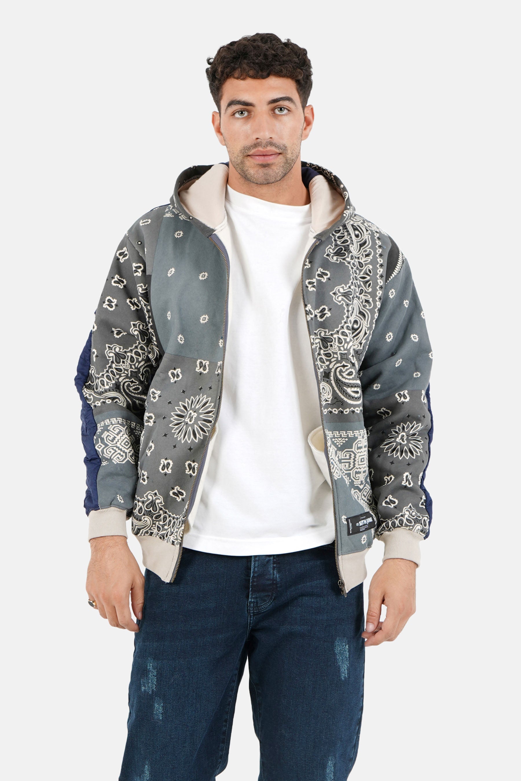 Sixth June - Veste zippée bandana bicolore Gris