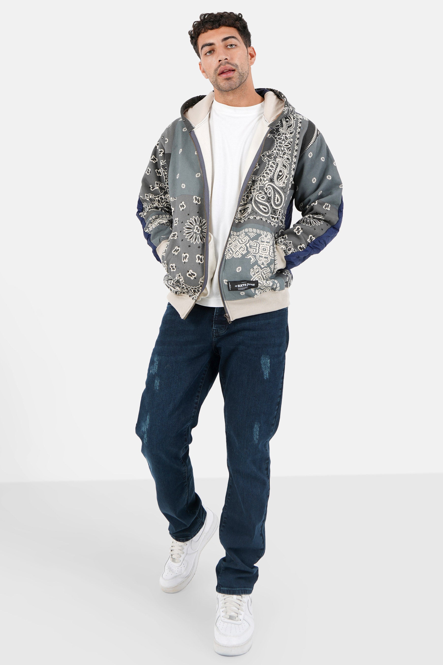 Sixth June - Veste zippée bandana bicolore Gris