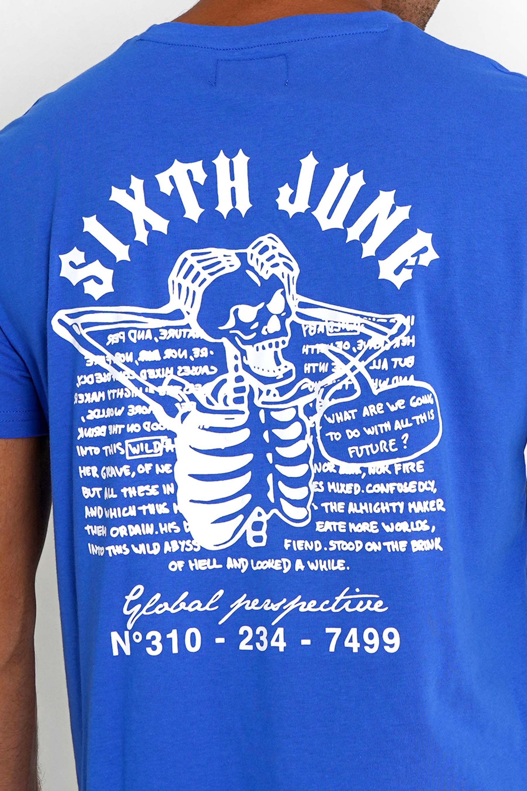Sixth June - T-shirt squelette gothique Bleu foncé
