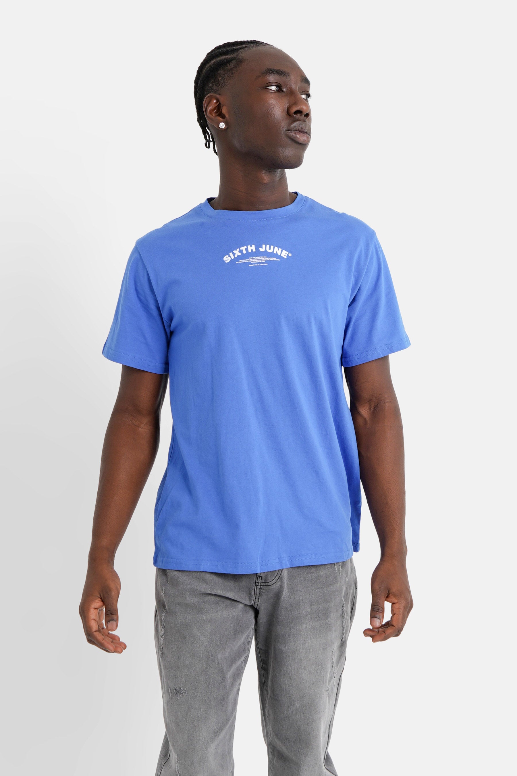 Sixth June - T-shirt logo incurvé avant arrière Bleu foncé