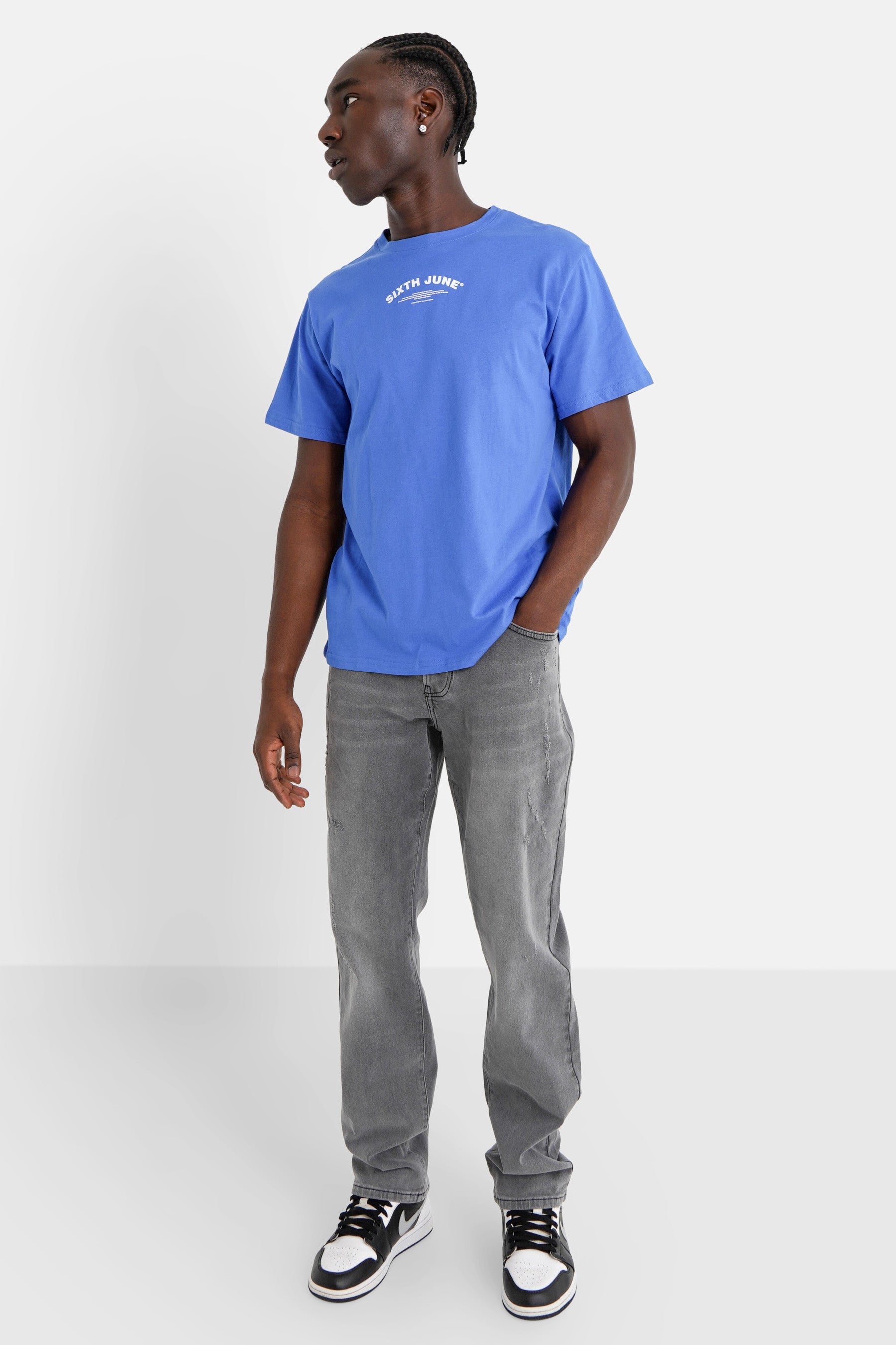 Sixth June - T-shirt logo incurvé avant arrière Bleu foncé