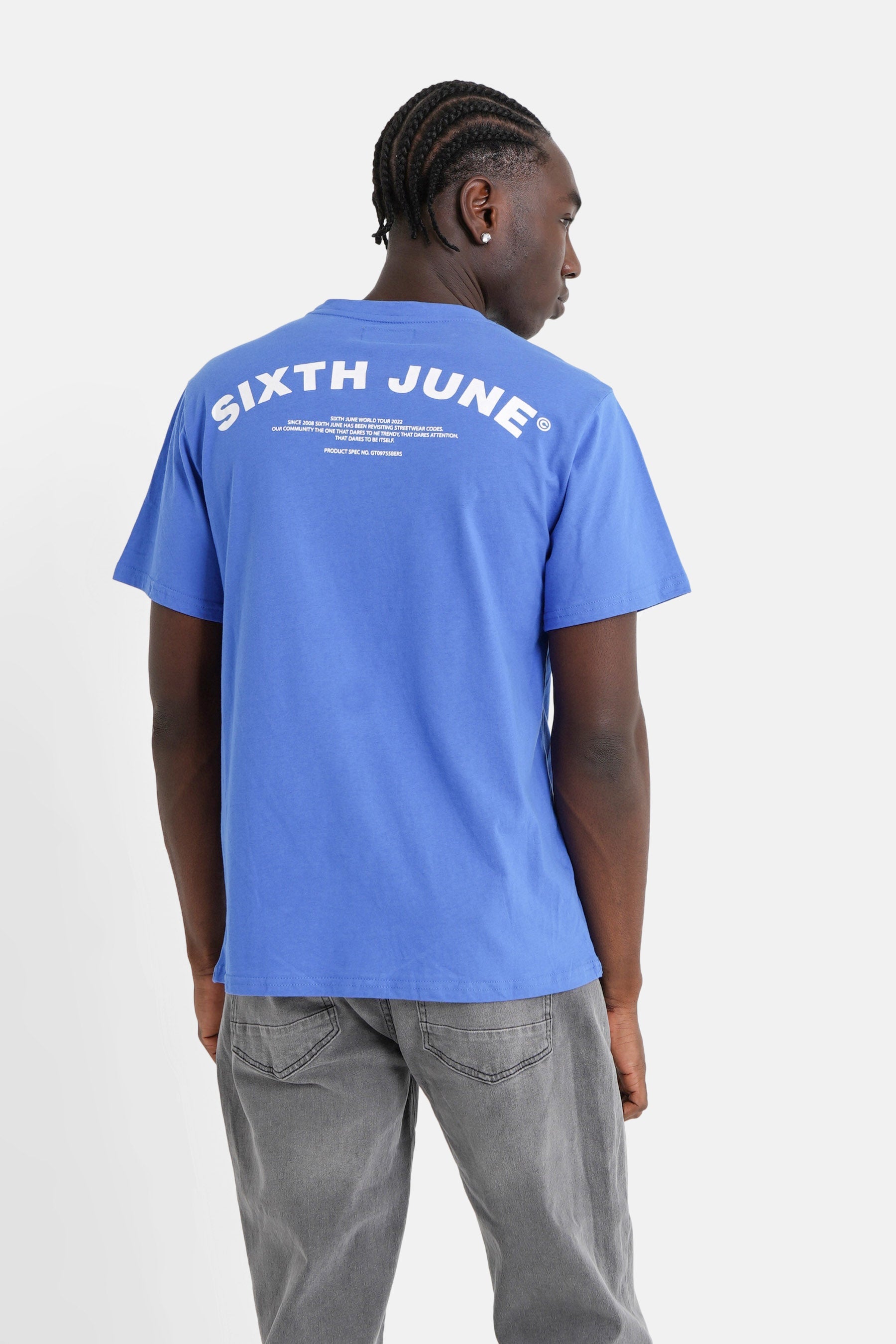 Sixth June - T-shirt logo incurvé avant arrière Bleu foncé