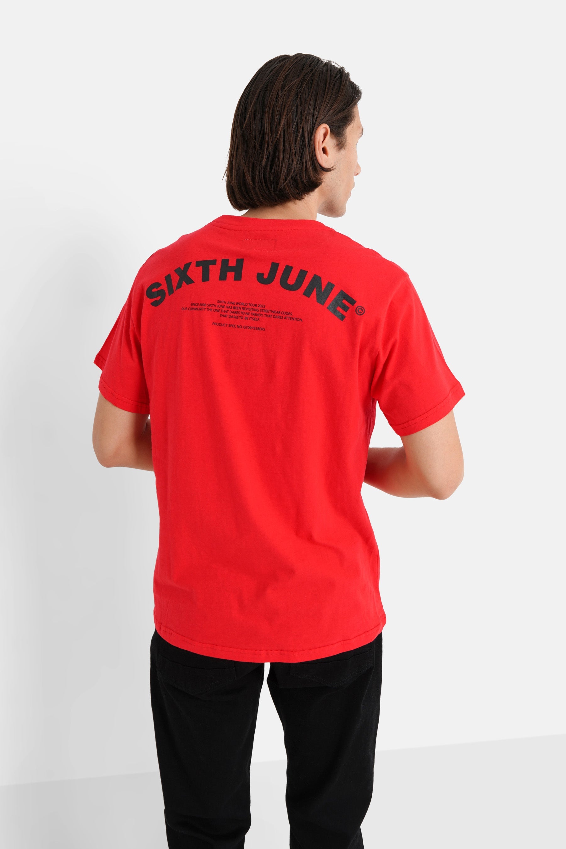Sixth June - T-shirt logo incurvé avant arrière Rouge