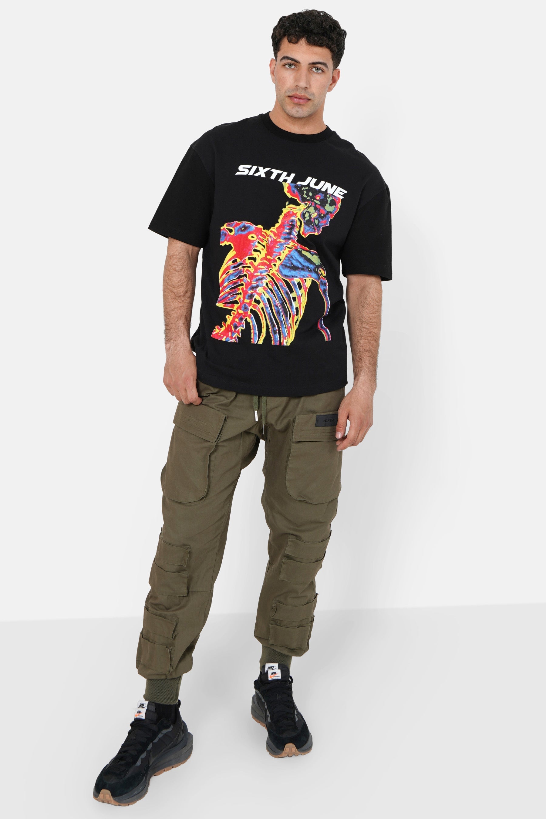 Taktische Cargohose mit weitem Bein, Khakigrün