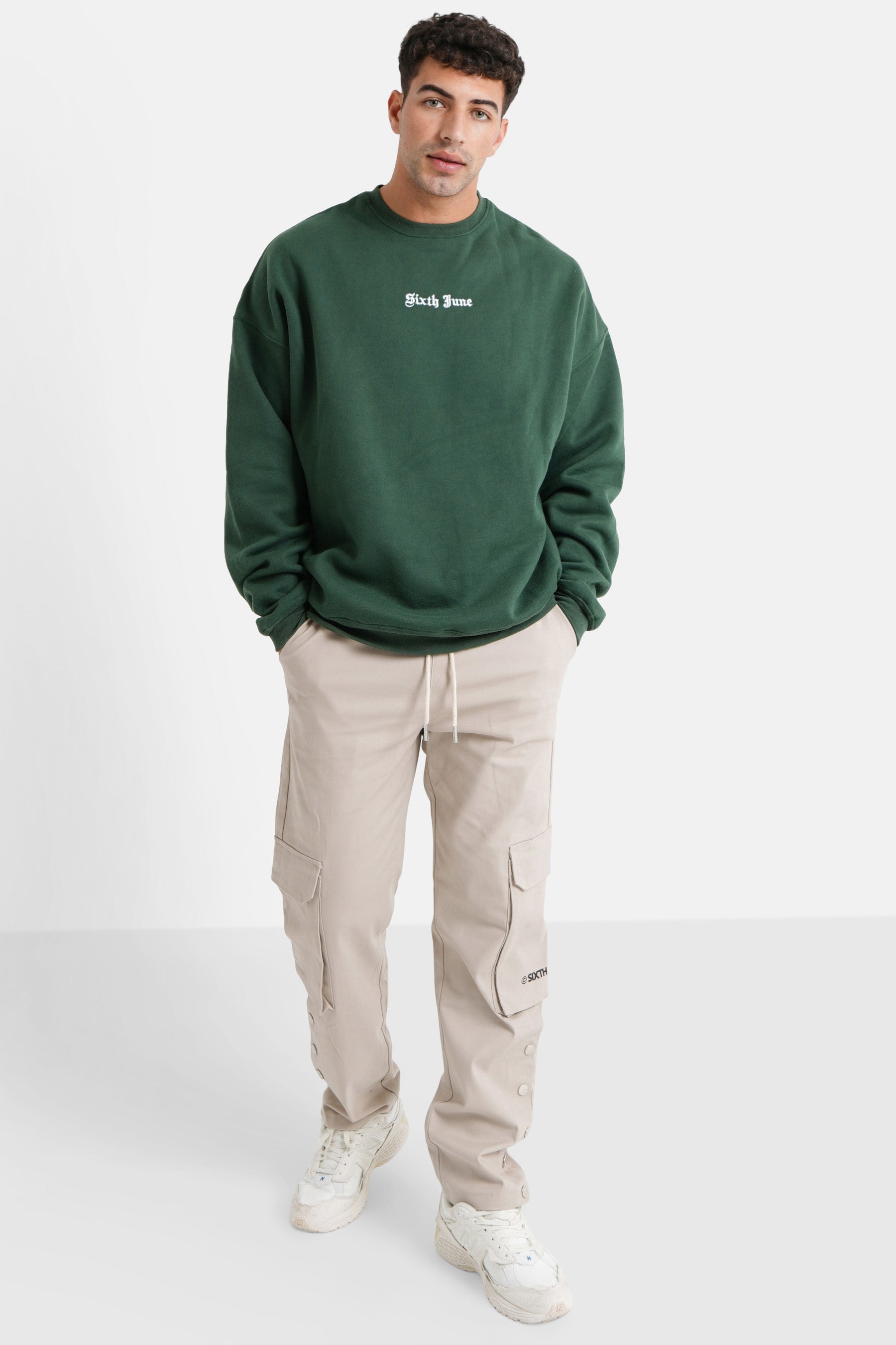 Sixth June - Sweat broderies crew oversize Vert foncé