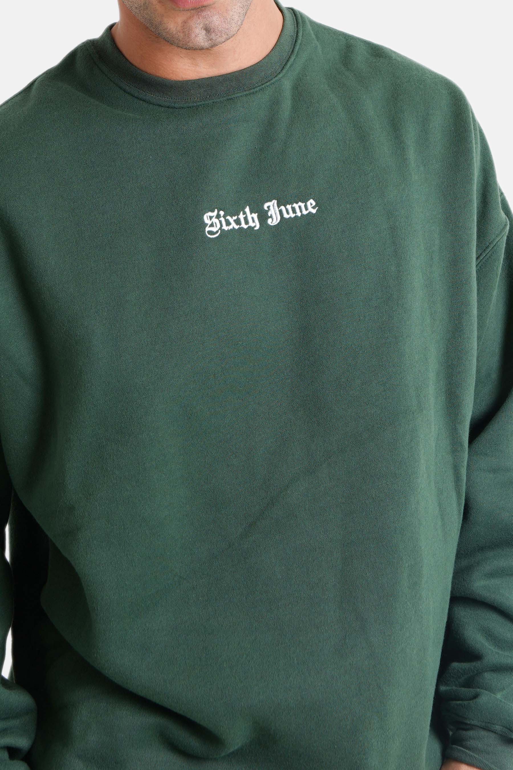 Sixth June - Sweat broderies crew oversize Vert foncé