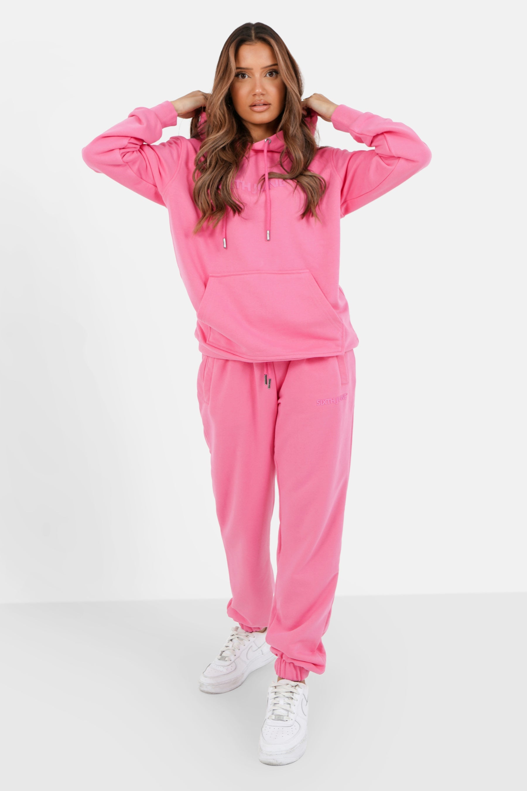 Sixth June - Jogging + sweat capuche logo gommé Rose