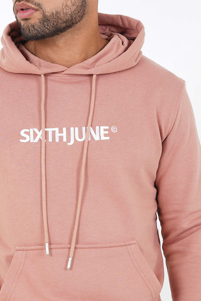 Sixth June - Sweatshirt capuche logo brodé Rose