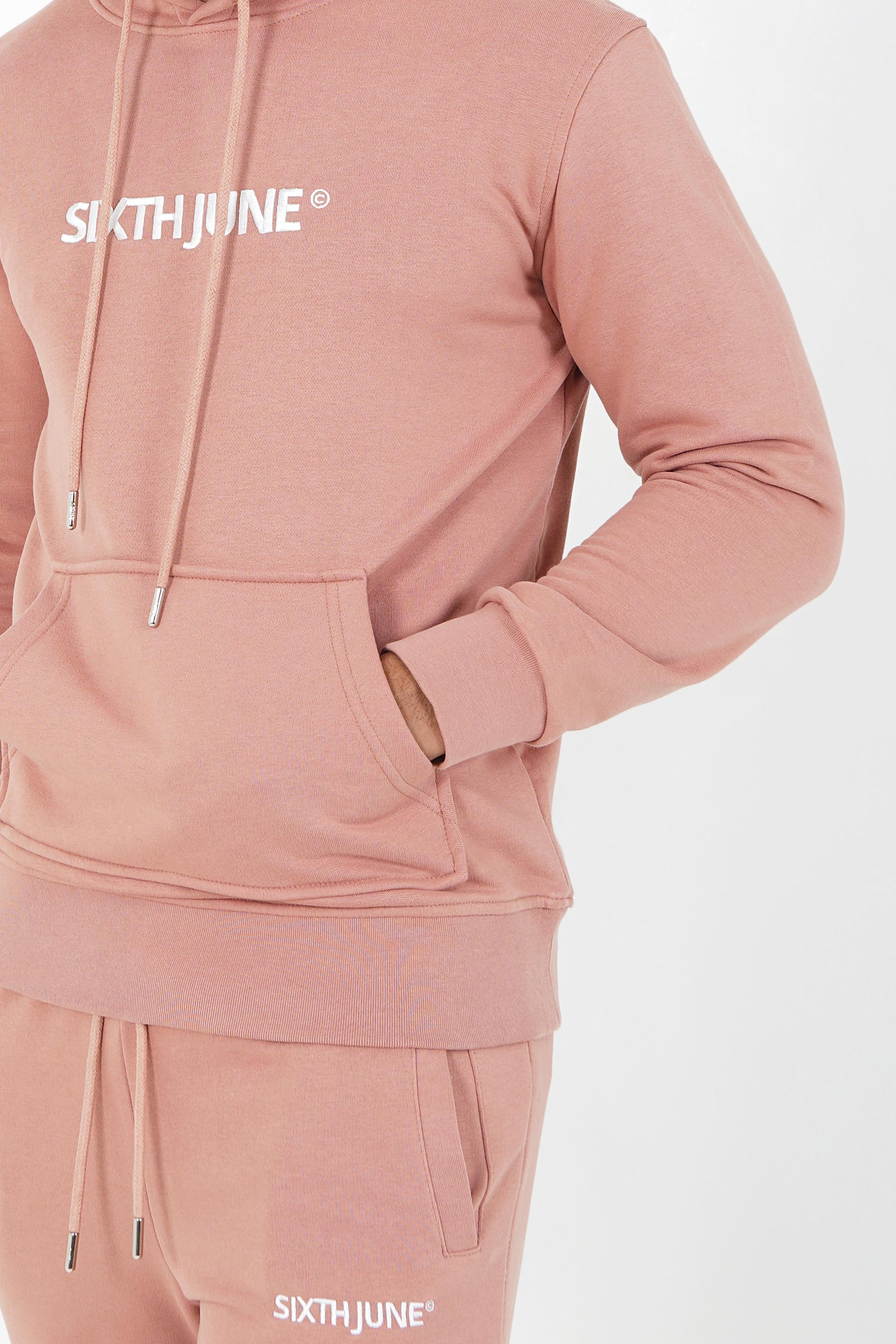 Sixth June - Sweatshirt capuche logo brodé Rose