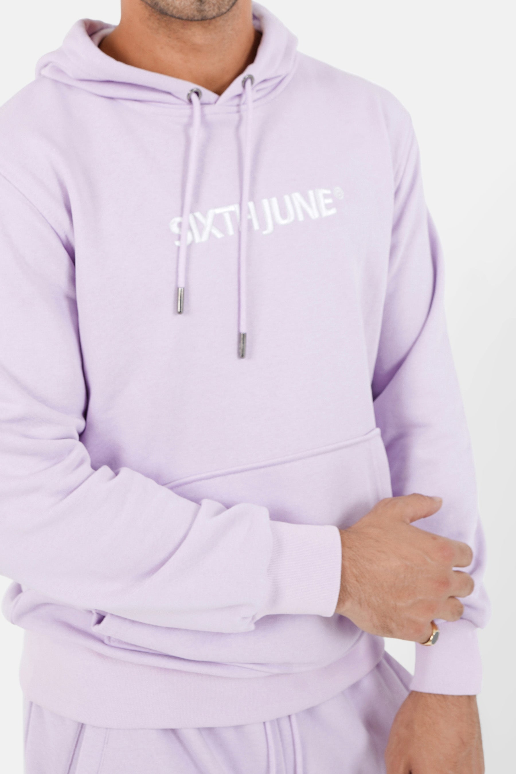 Sixth June - Sweatshirt capuche logo brodé Violet clair