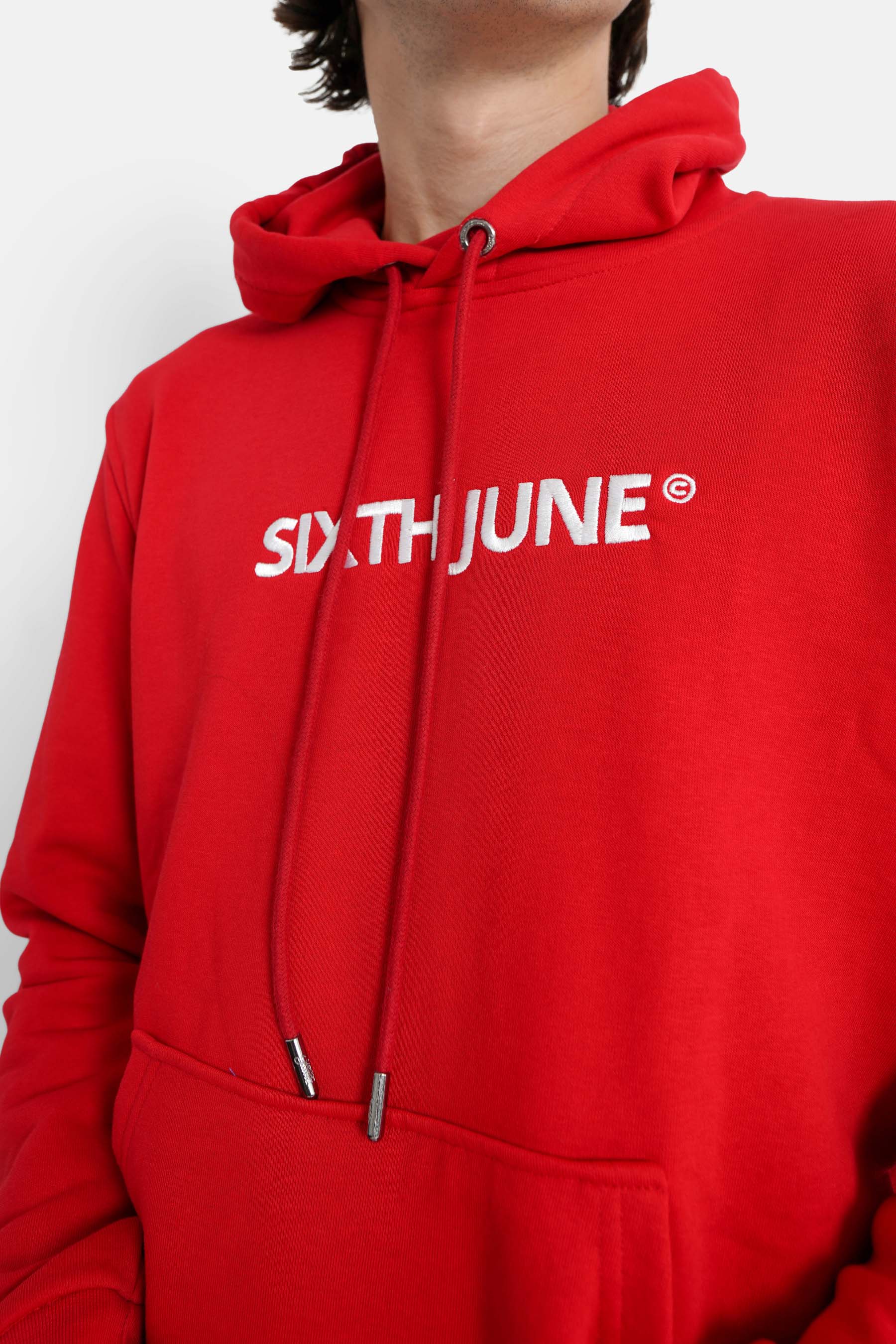 Sixth June - Sweatshirt capuche logo brodé Rouge