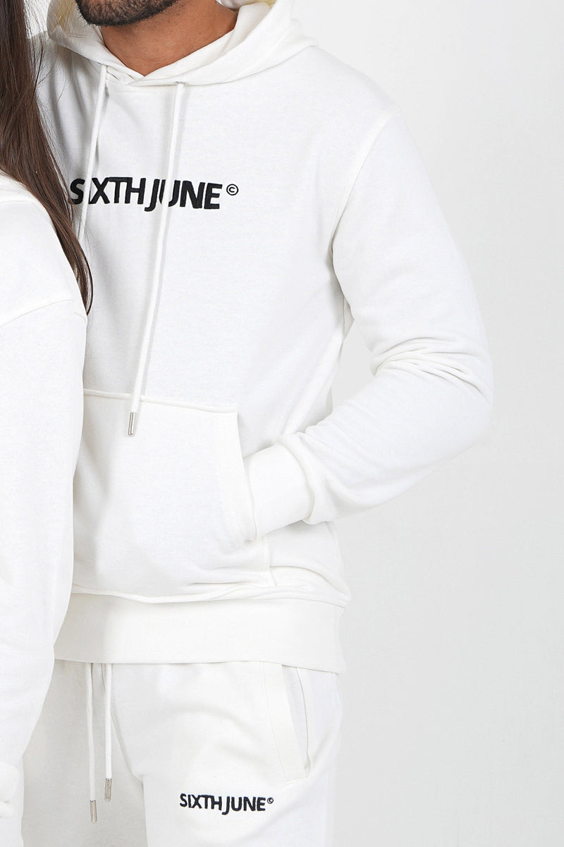 Sixth June - Sweatshirt capuche logo brodé Blanc
