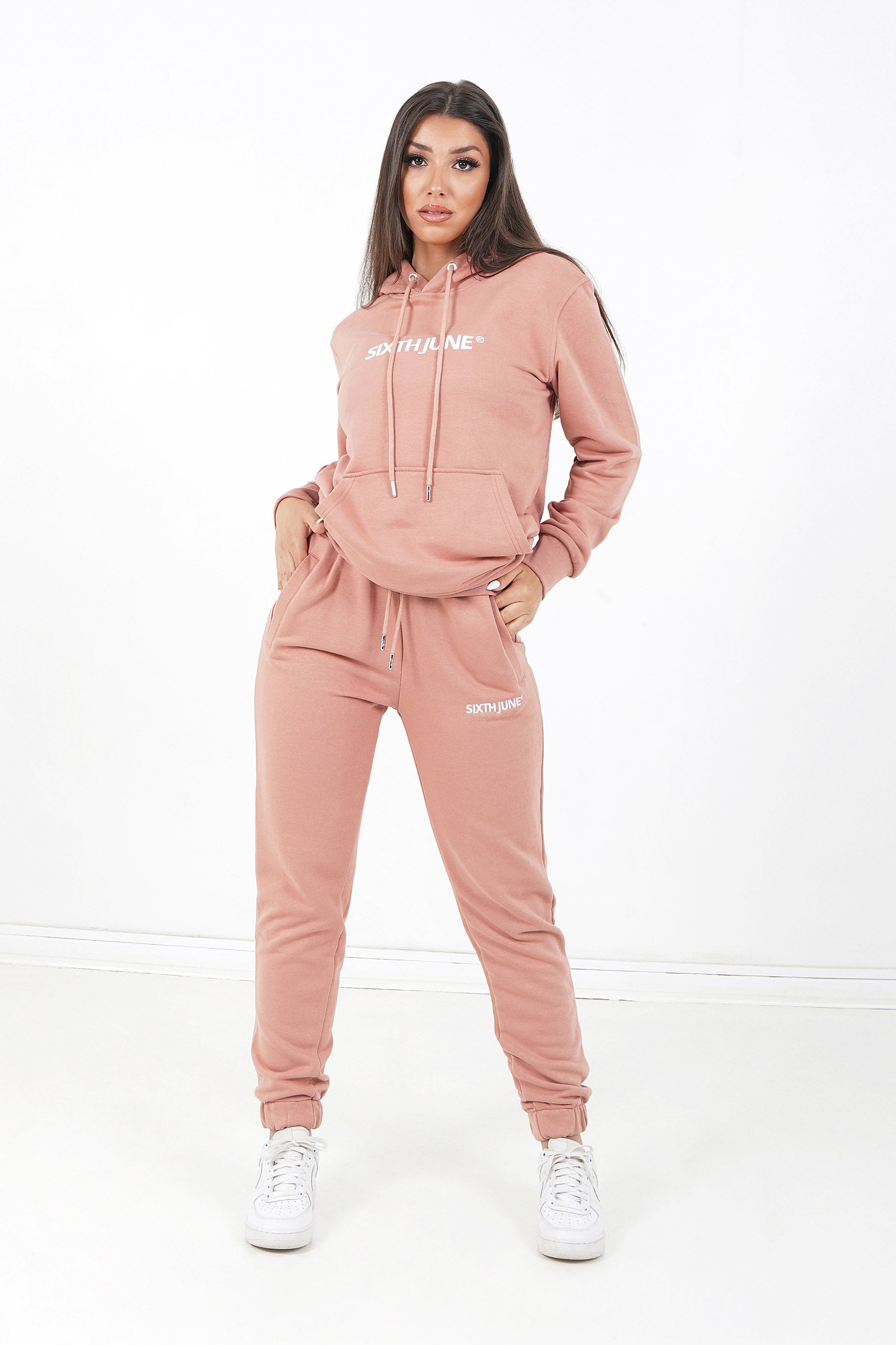 Sixth June - Jogging + sweat capuche logo brodé Rose foncé