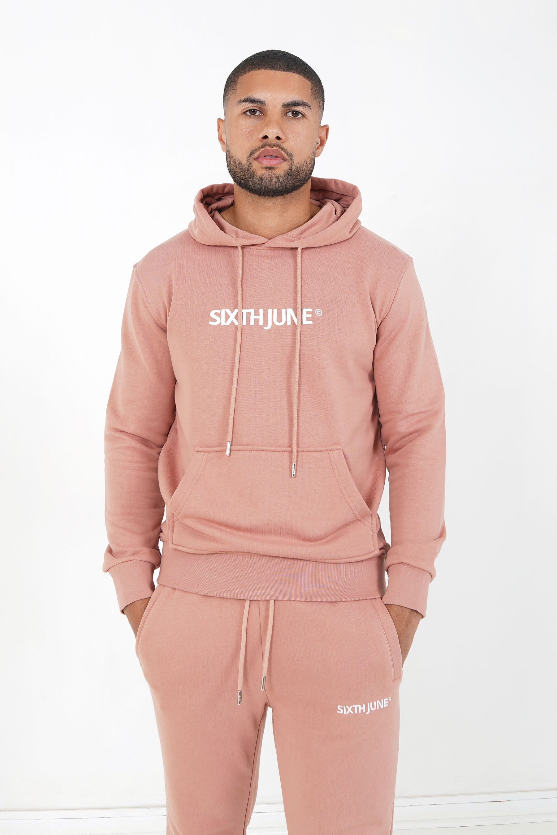 Sixth June - Jogging + sweat capuche logo brodé Rose foncé