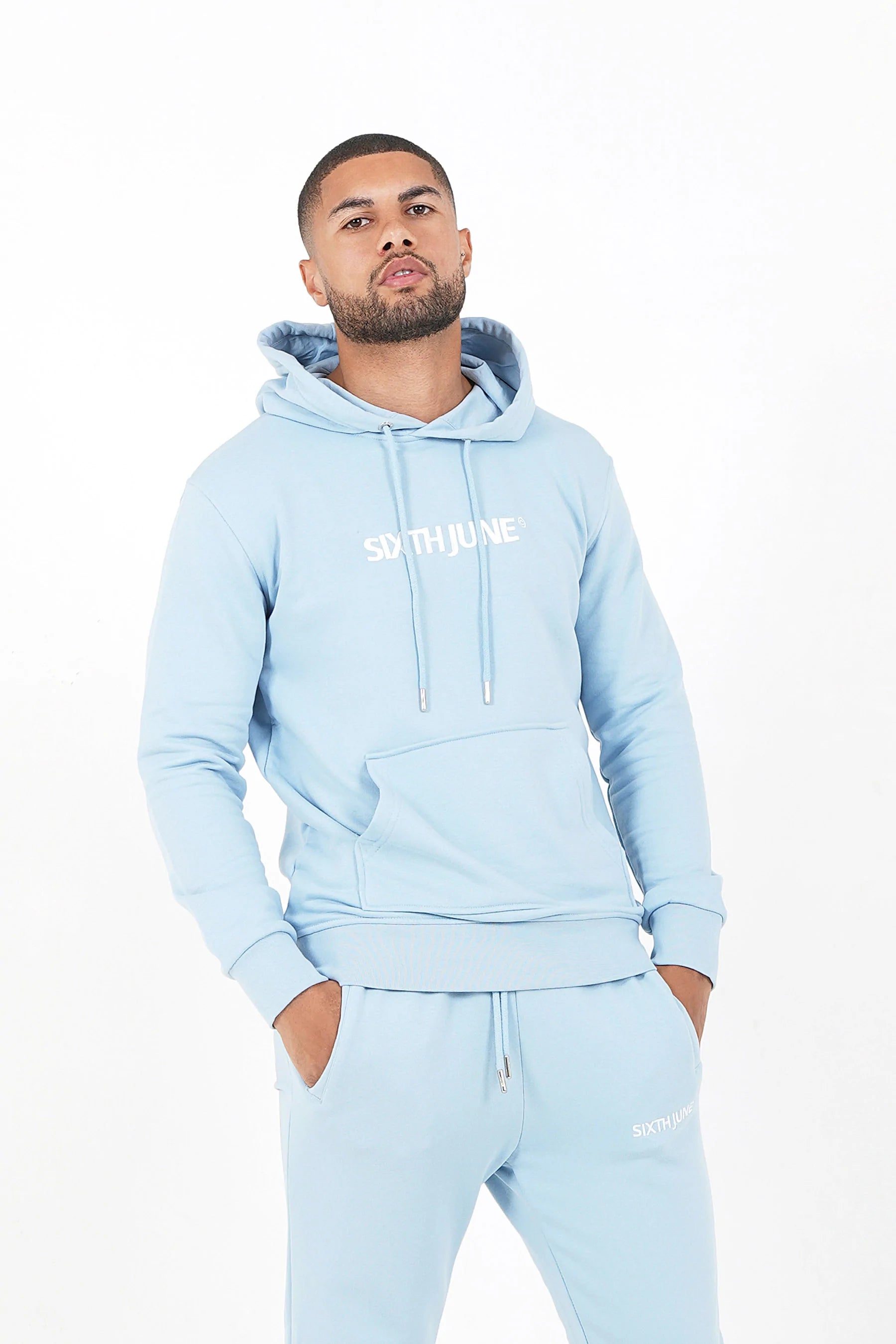 Sixth June - Jogging + sweat capuche logo brodé Bleu clair