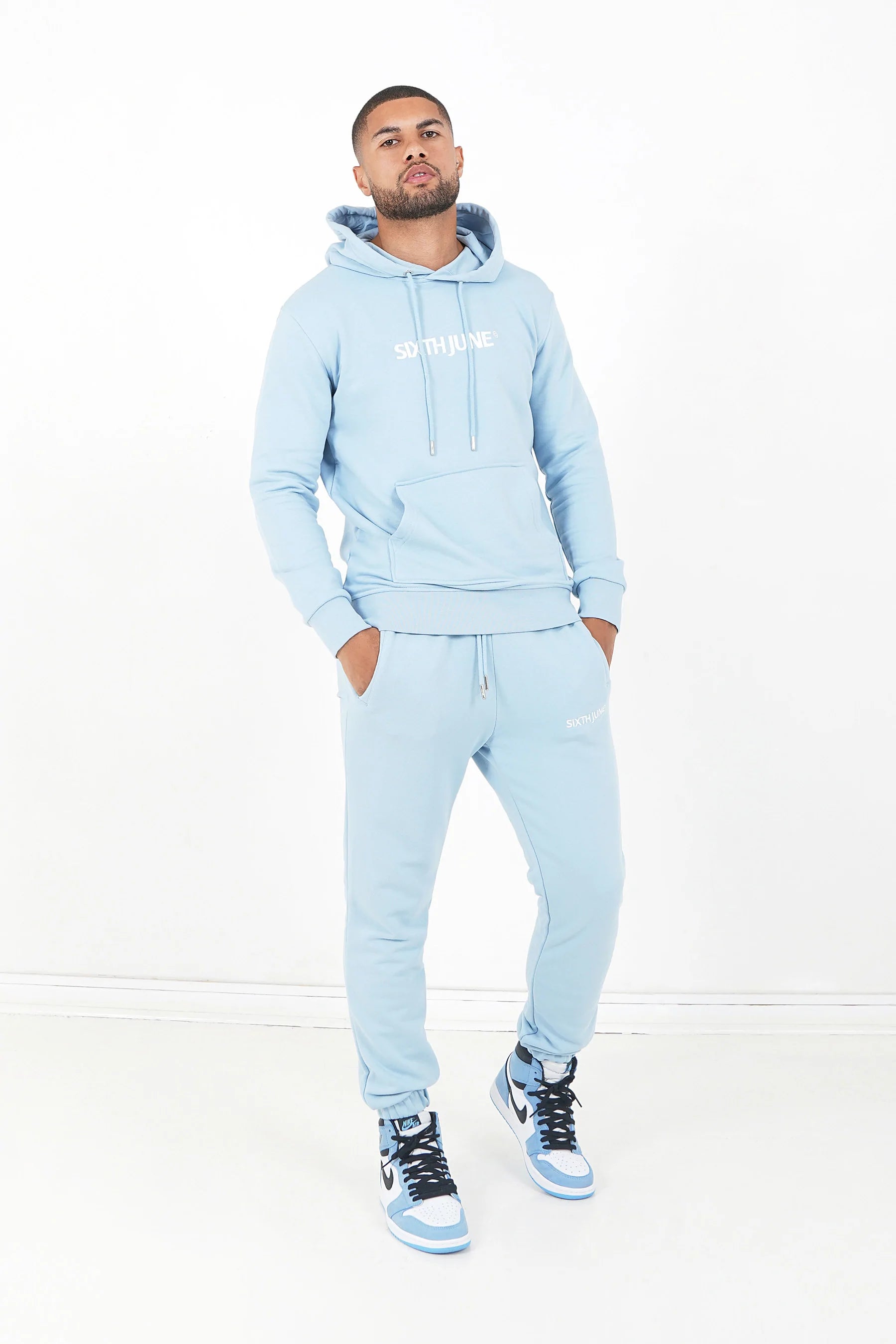 Sixth June - Jogging + sweat capuche logo brodé Bleu clair