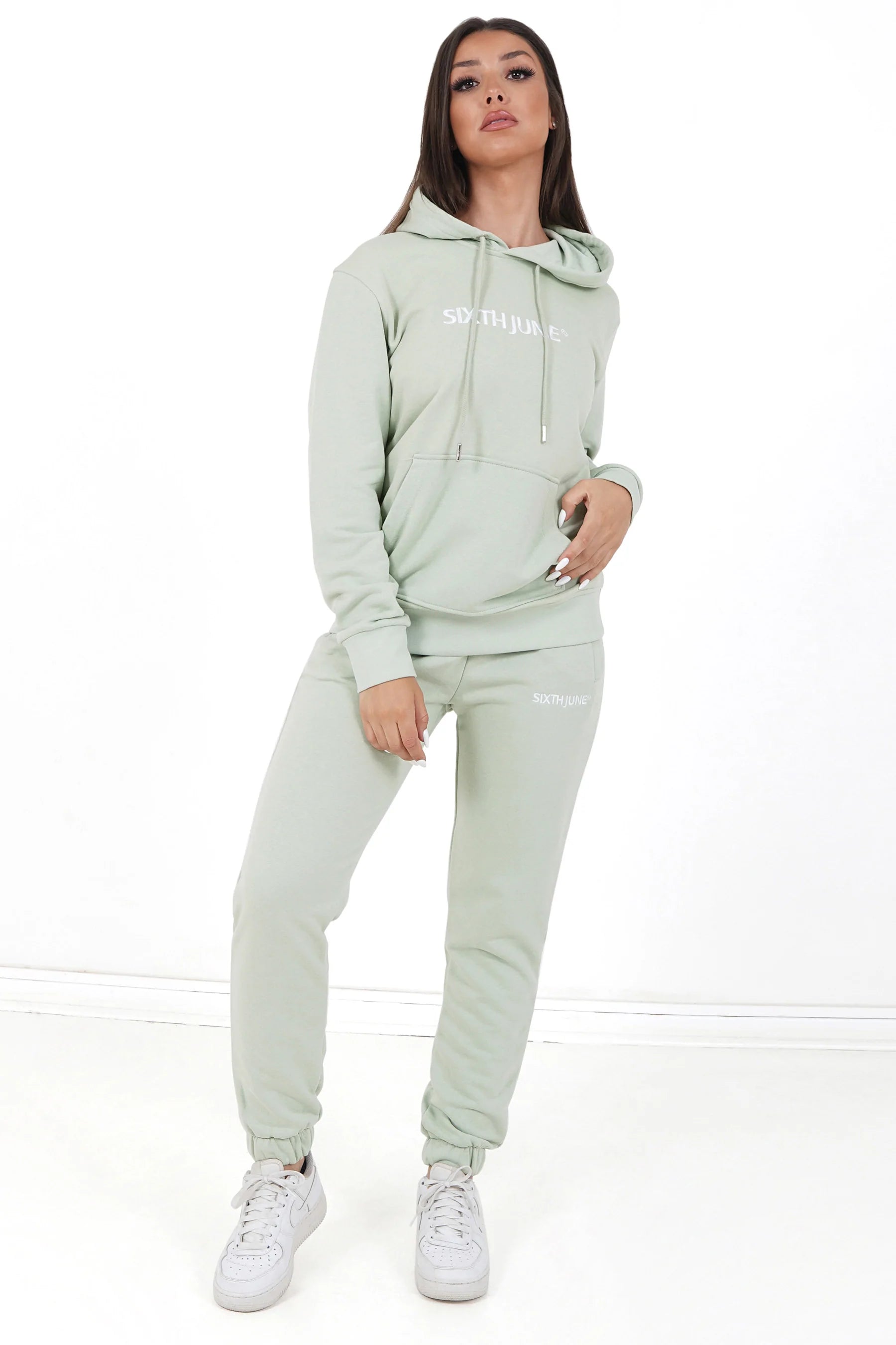 Sixth June - Jogging + sweat capuche logo brodé Vert clair