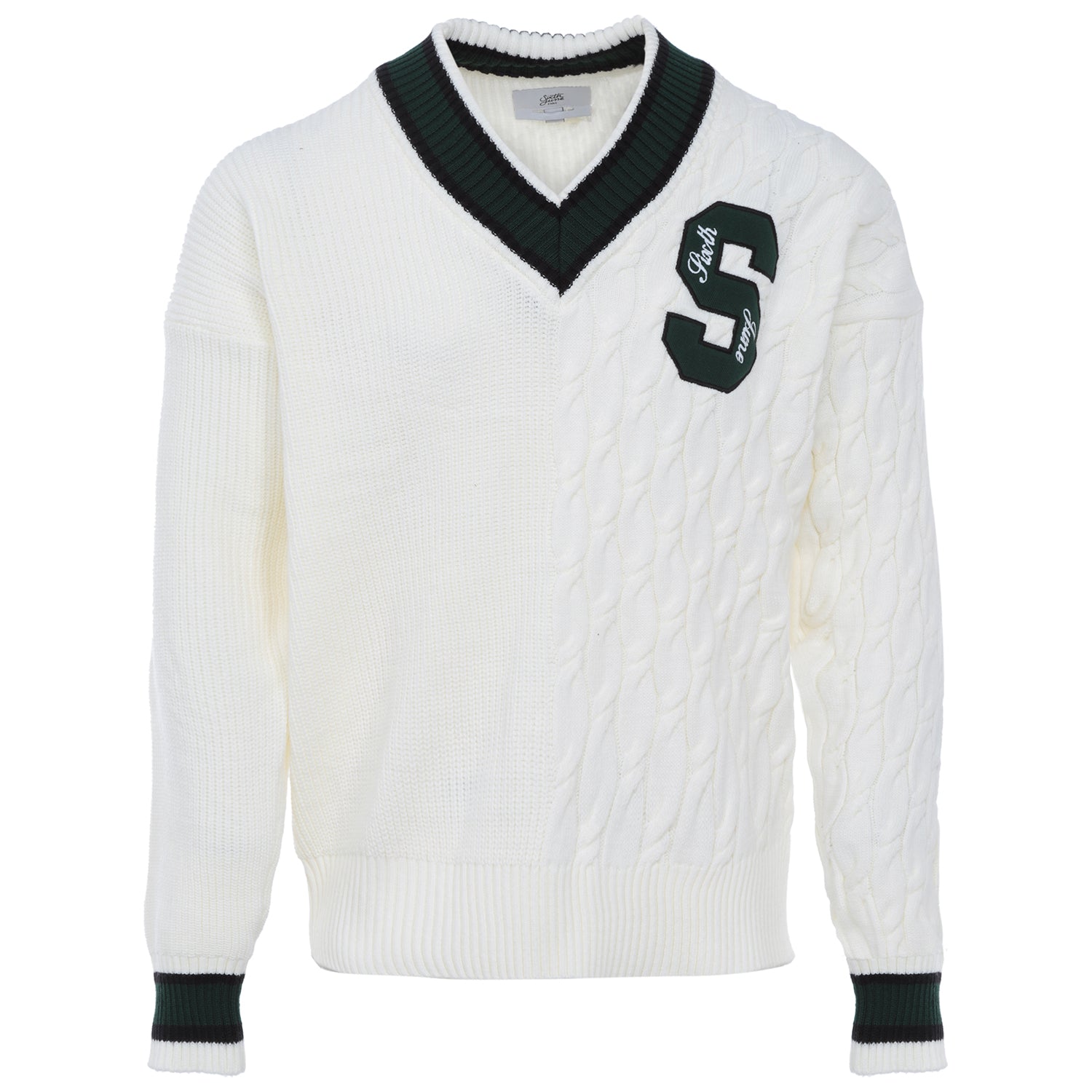 Rippstrickpullover mit V-Ausschnitt. Cremeweiß