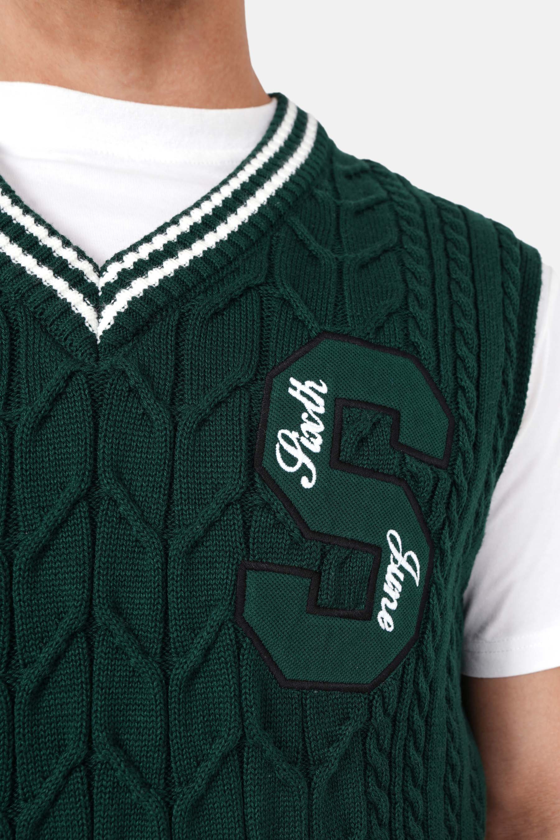 Pull sans manches maille broderie Vert foncé