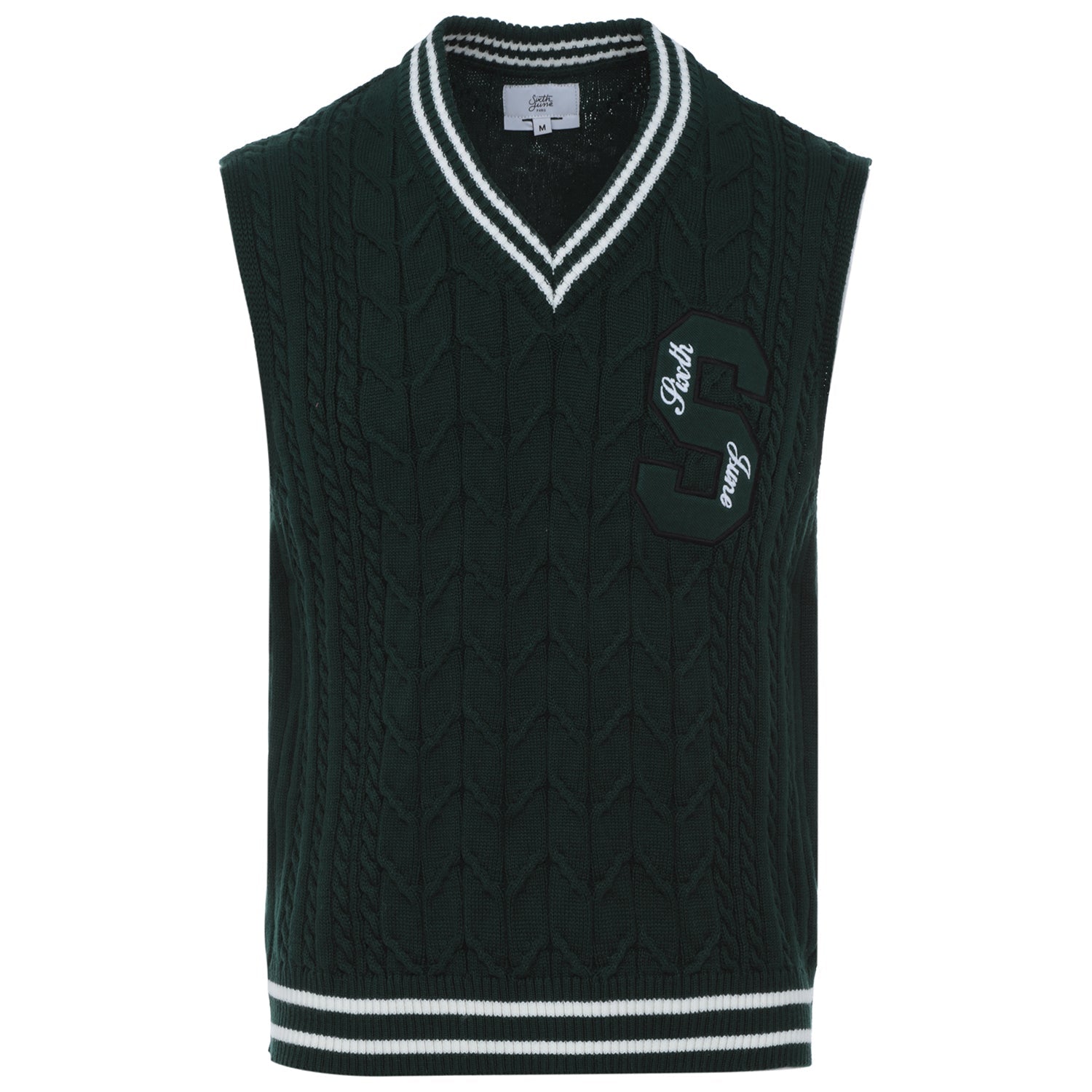 Pull sans manches maille broderie Vert foncé