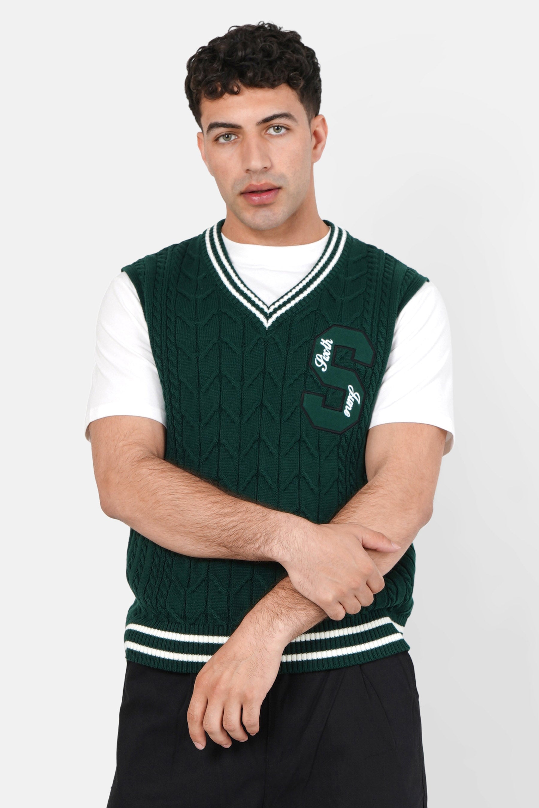 Pull sans manches maille broderie Vert foncé