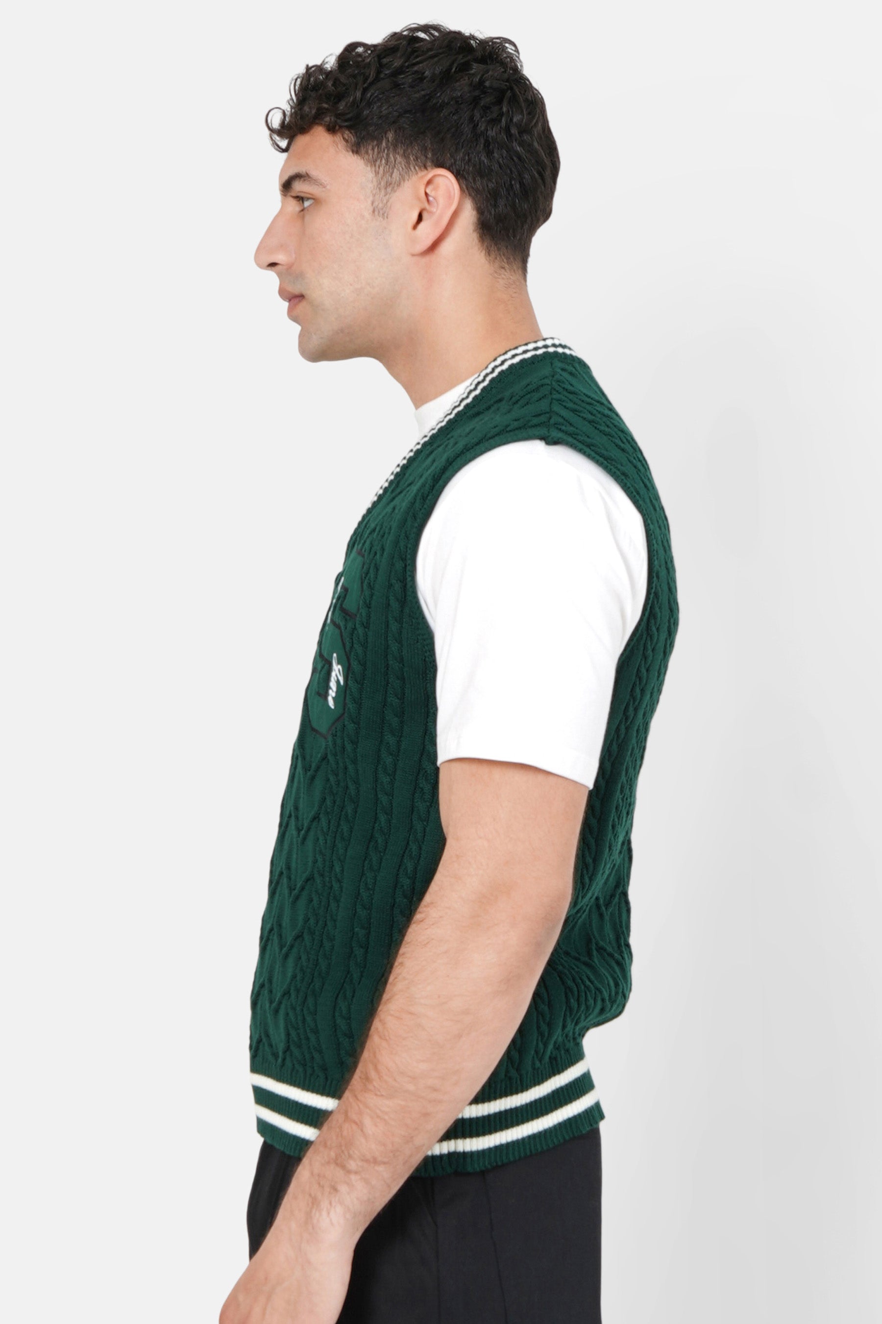 Pull sans manches maille broderie Vert foncé