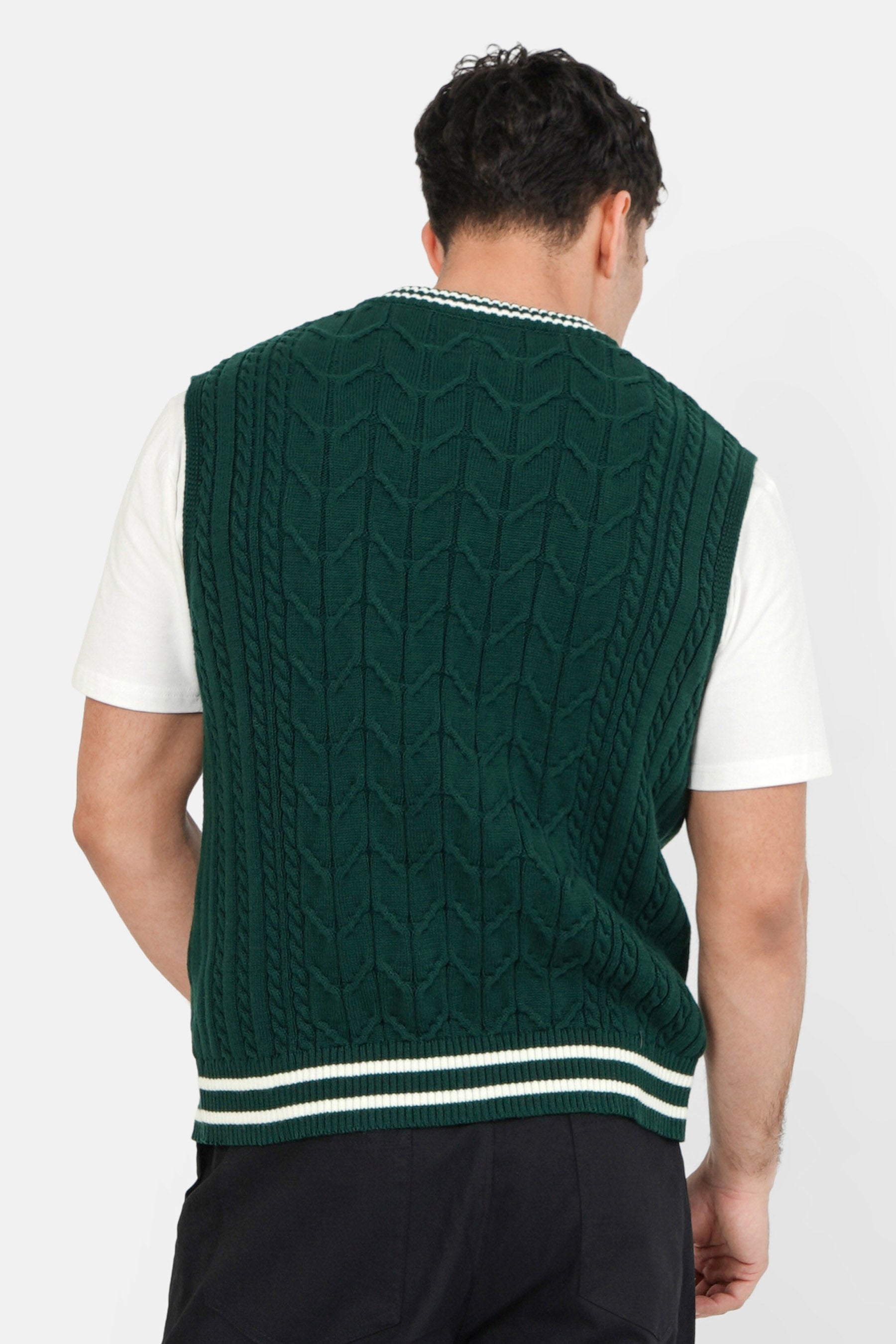 Pull sans manches maille broderie Vert foncé