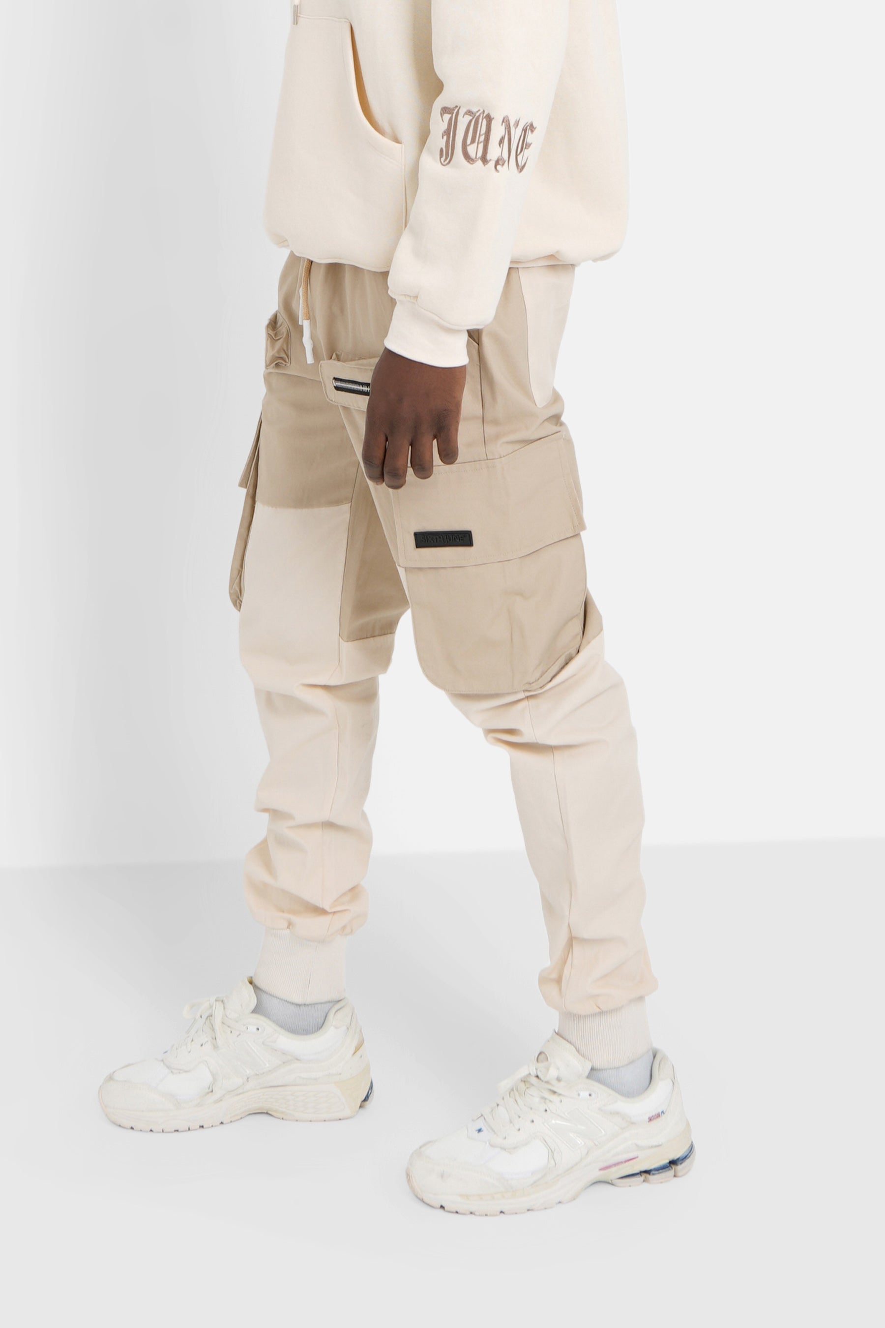 Sixth June - Pantalon cargo bicolore Beige