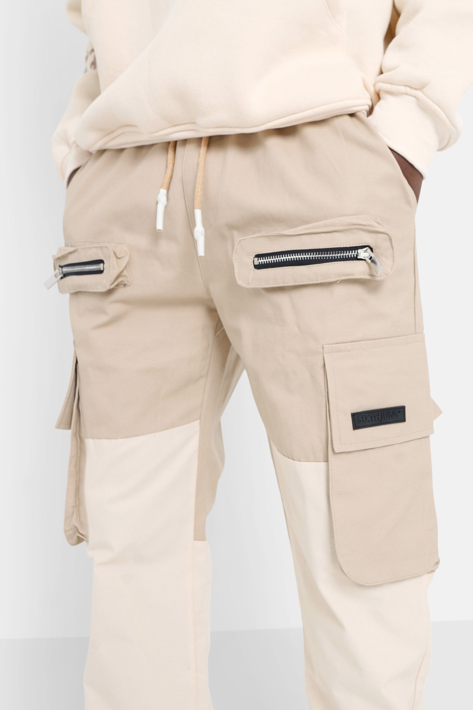 Sixth June - Pantalon cargo bicolore Beige