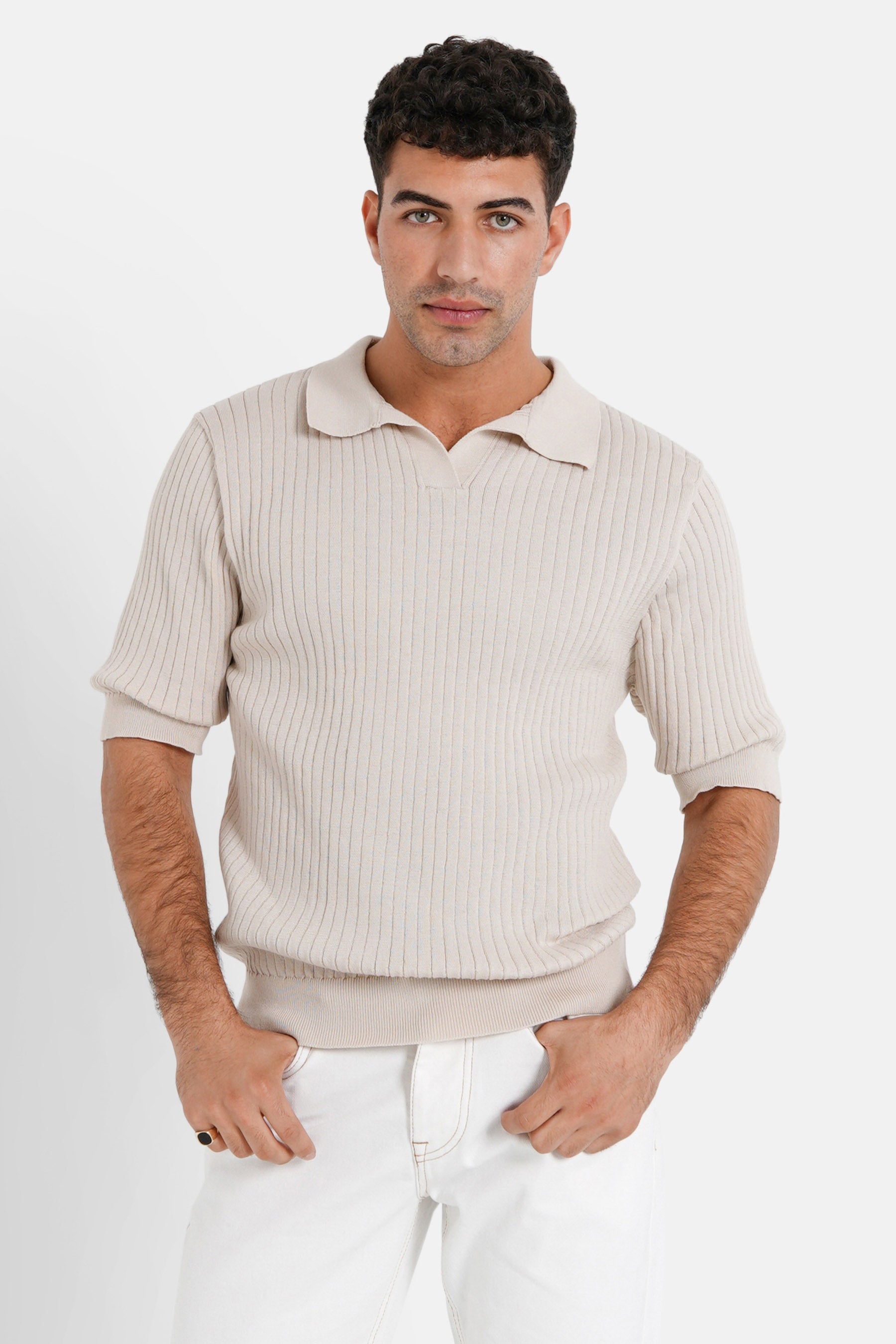 Sixth June - Polo côtelé manches courtes Beige