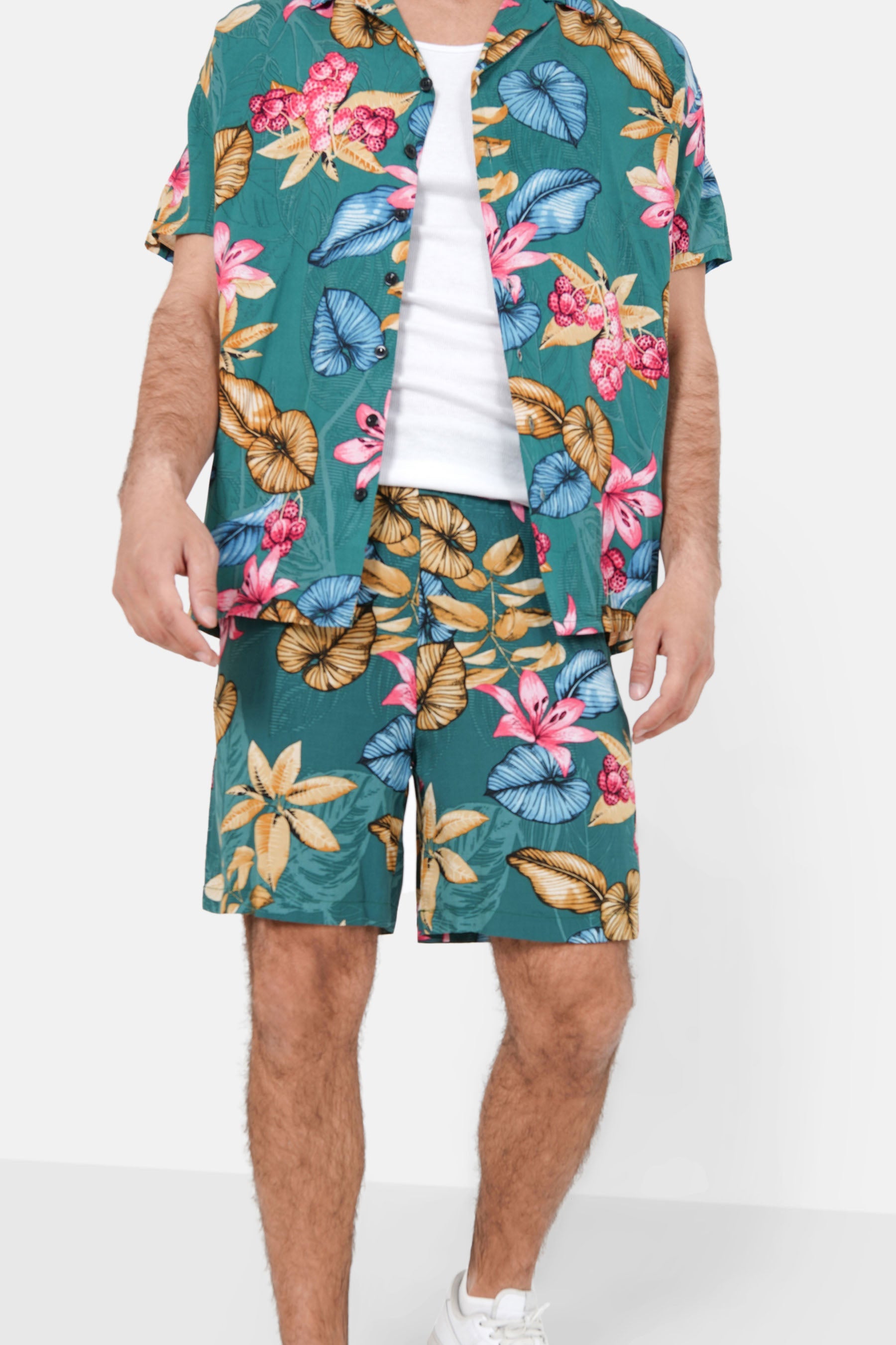 Short fluide fleuri Vert
