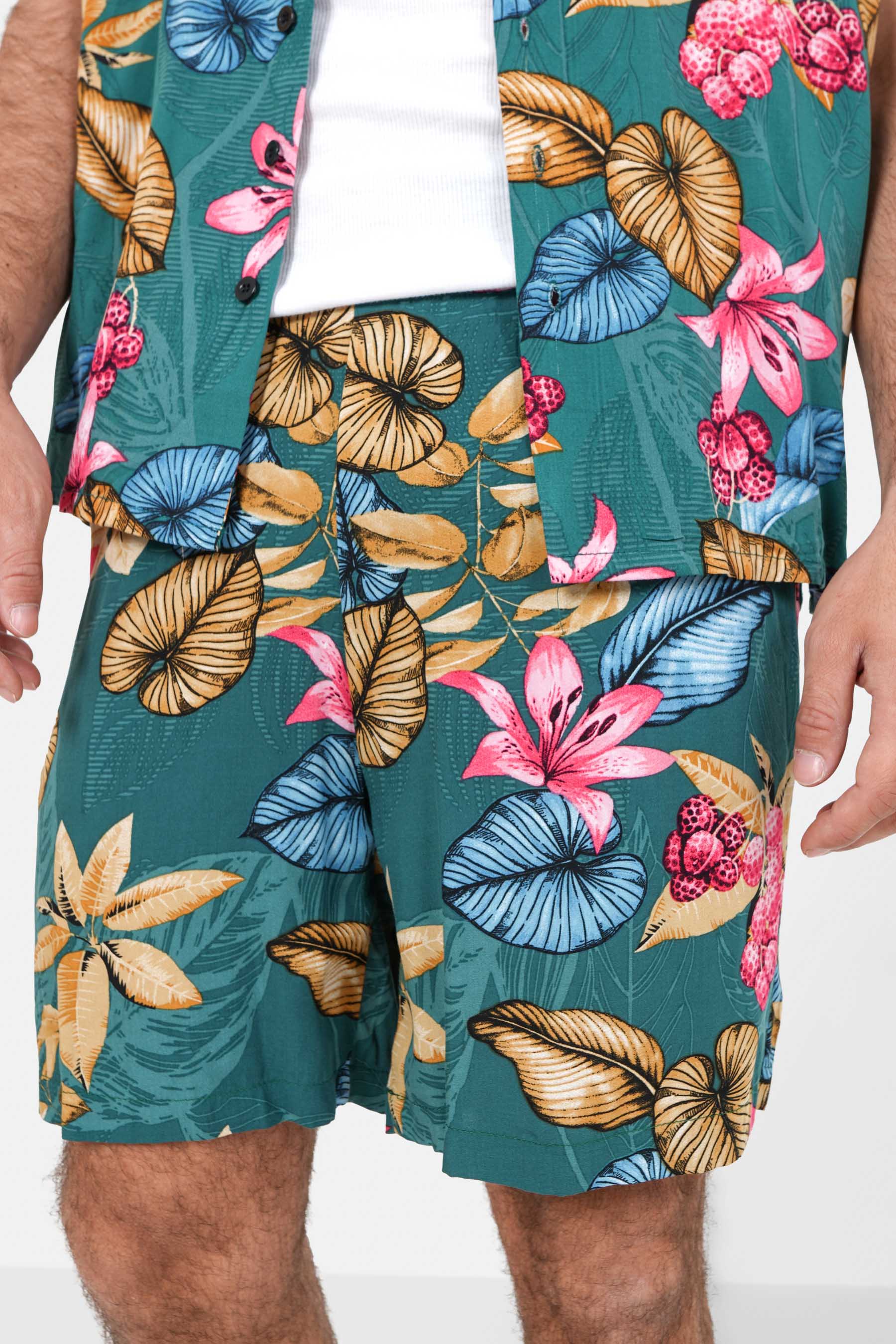 Short fluide fleuri Vert