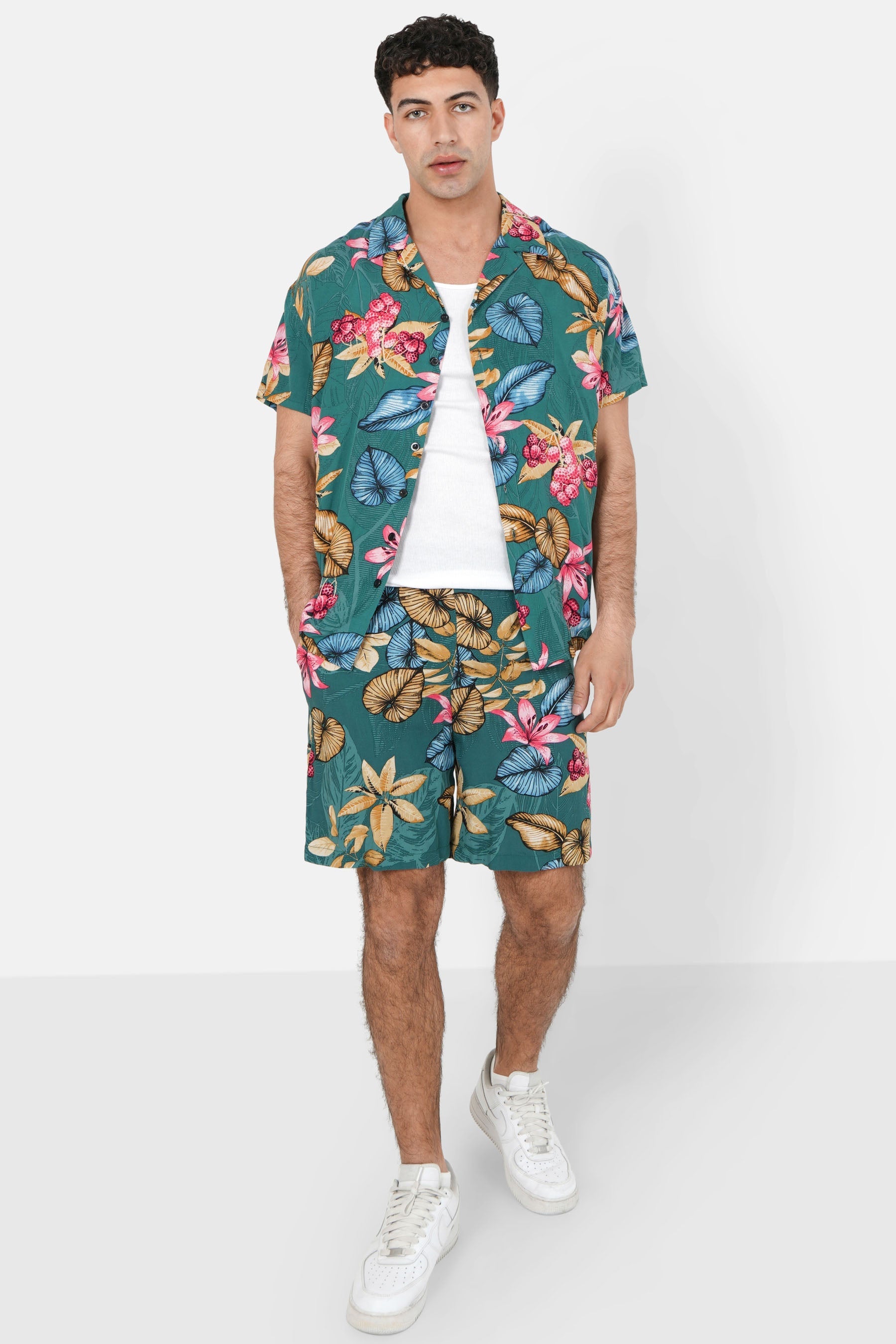 Flowered fluid shirt Green