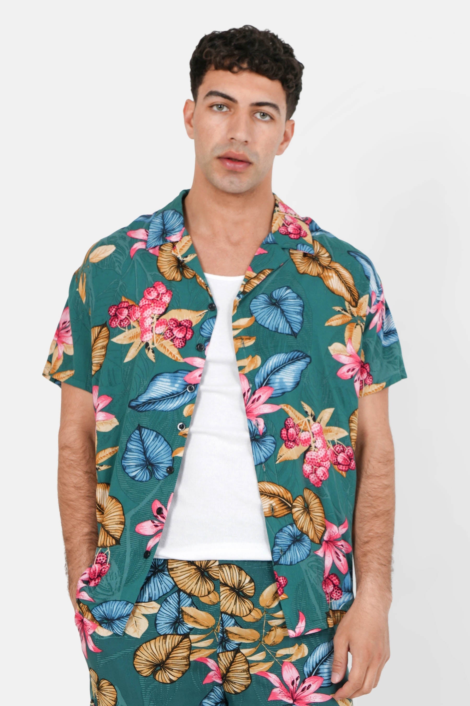 Flowered fluid shirt Green