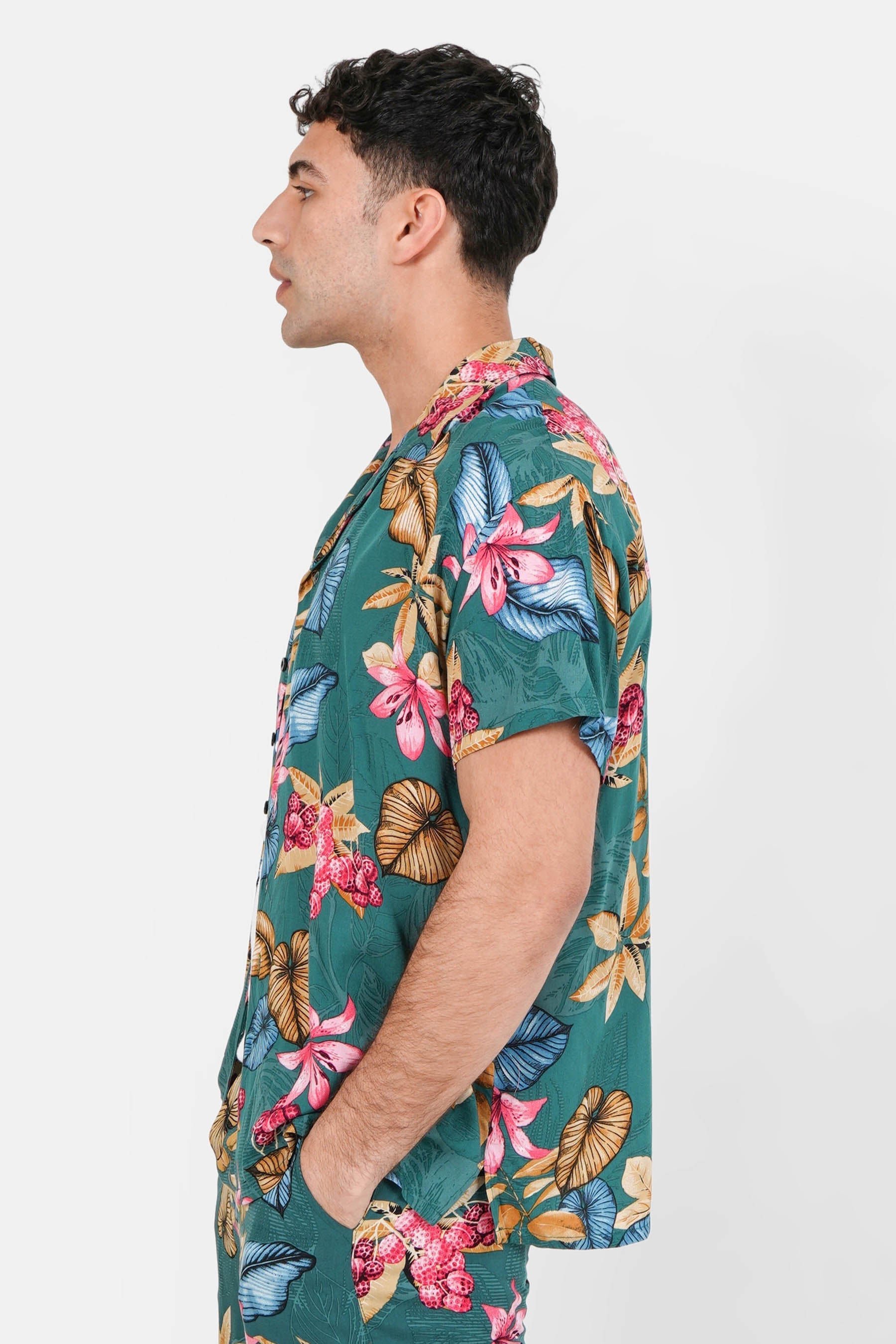 Flowered fluid shirt Green