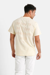 Quote embroidery t-shirt Beige