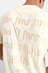 Quote embroidery t-shirt Beige