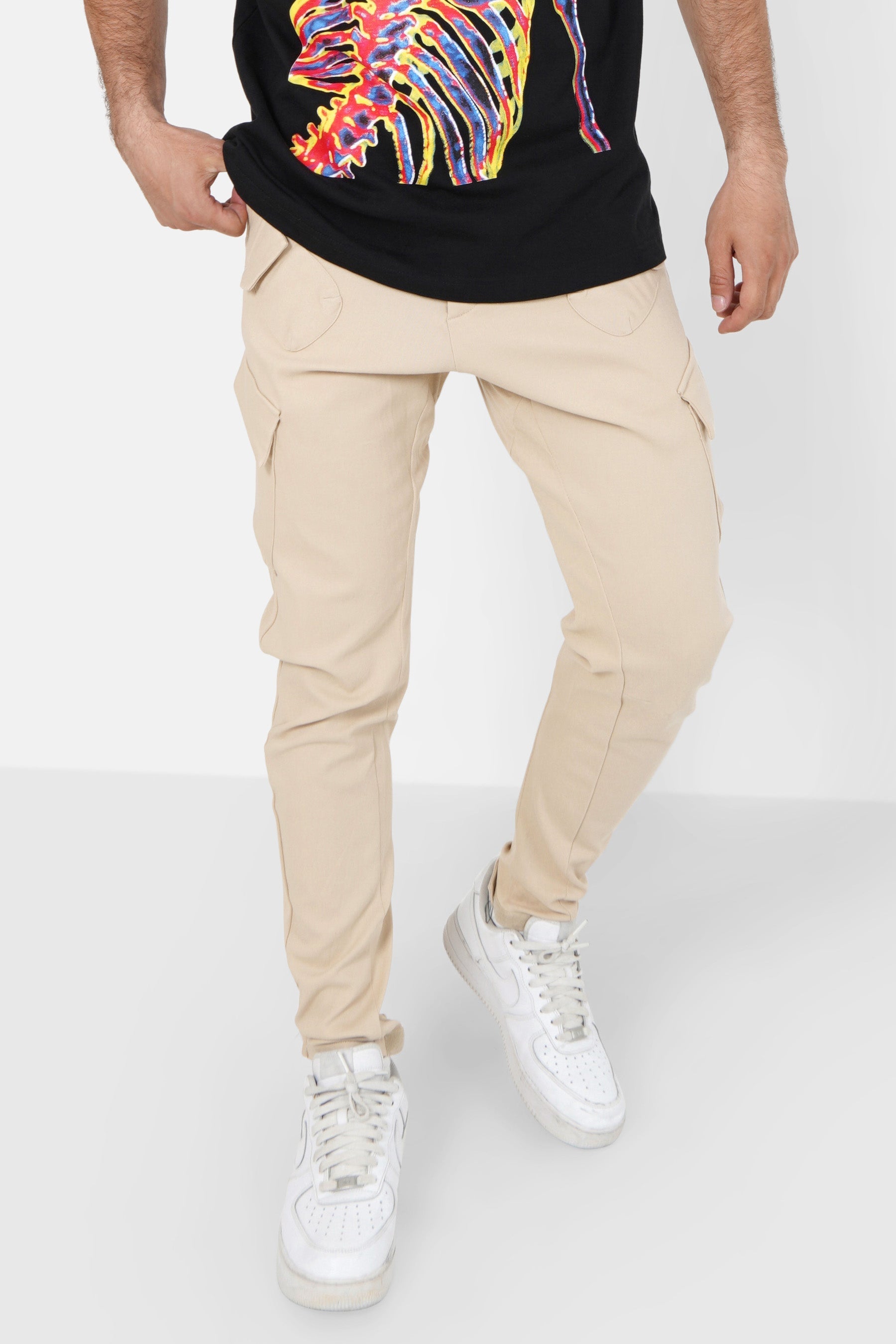 Pantalon cargo poches avant Beige