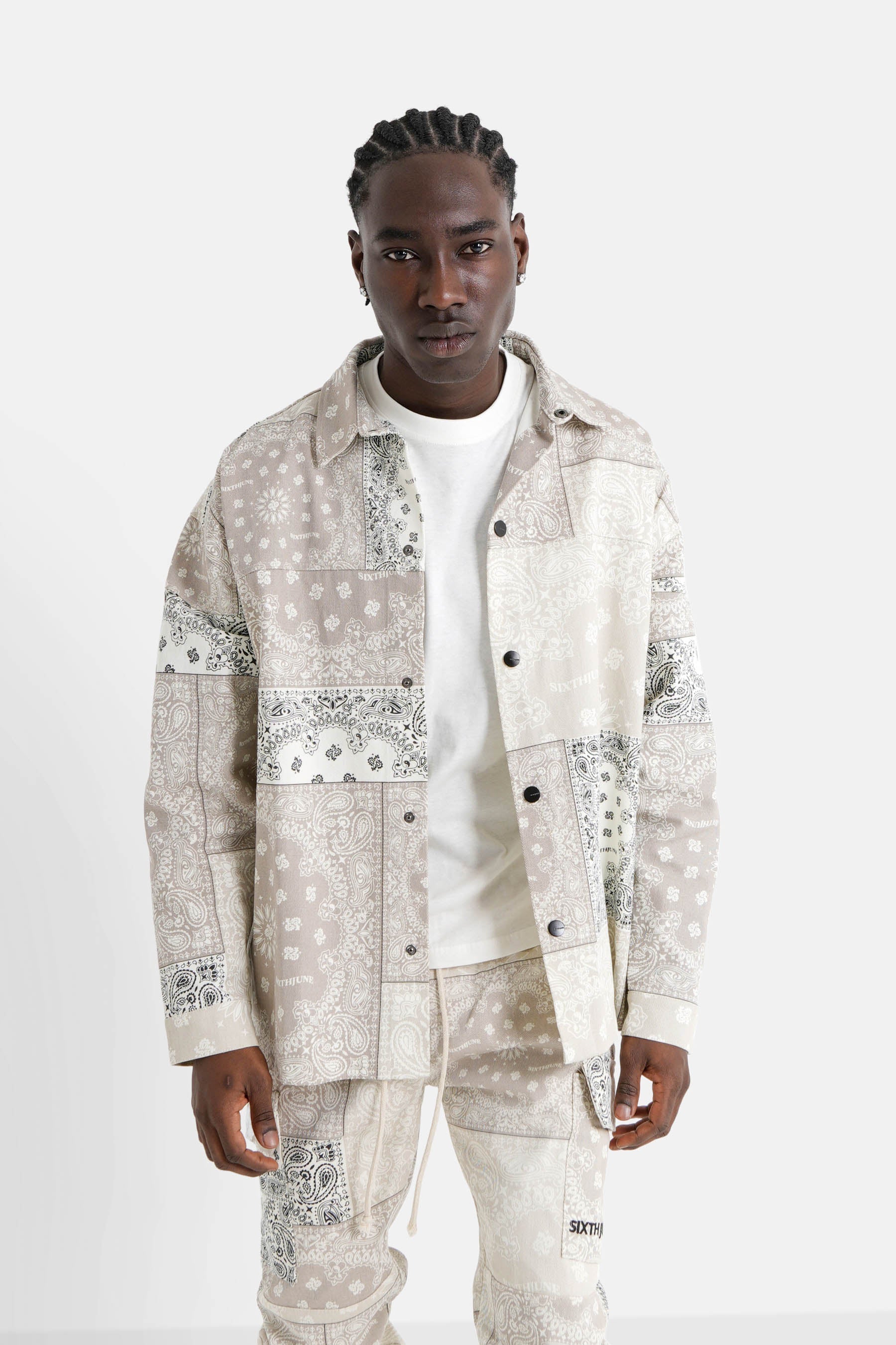 Chemise cargo bandana patchwork Beige