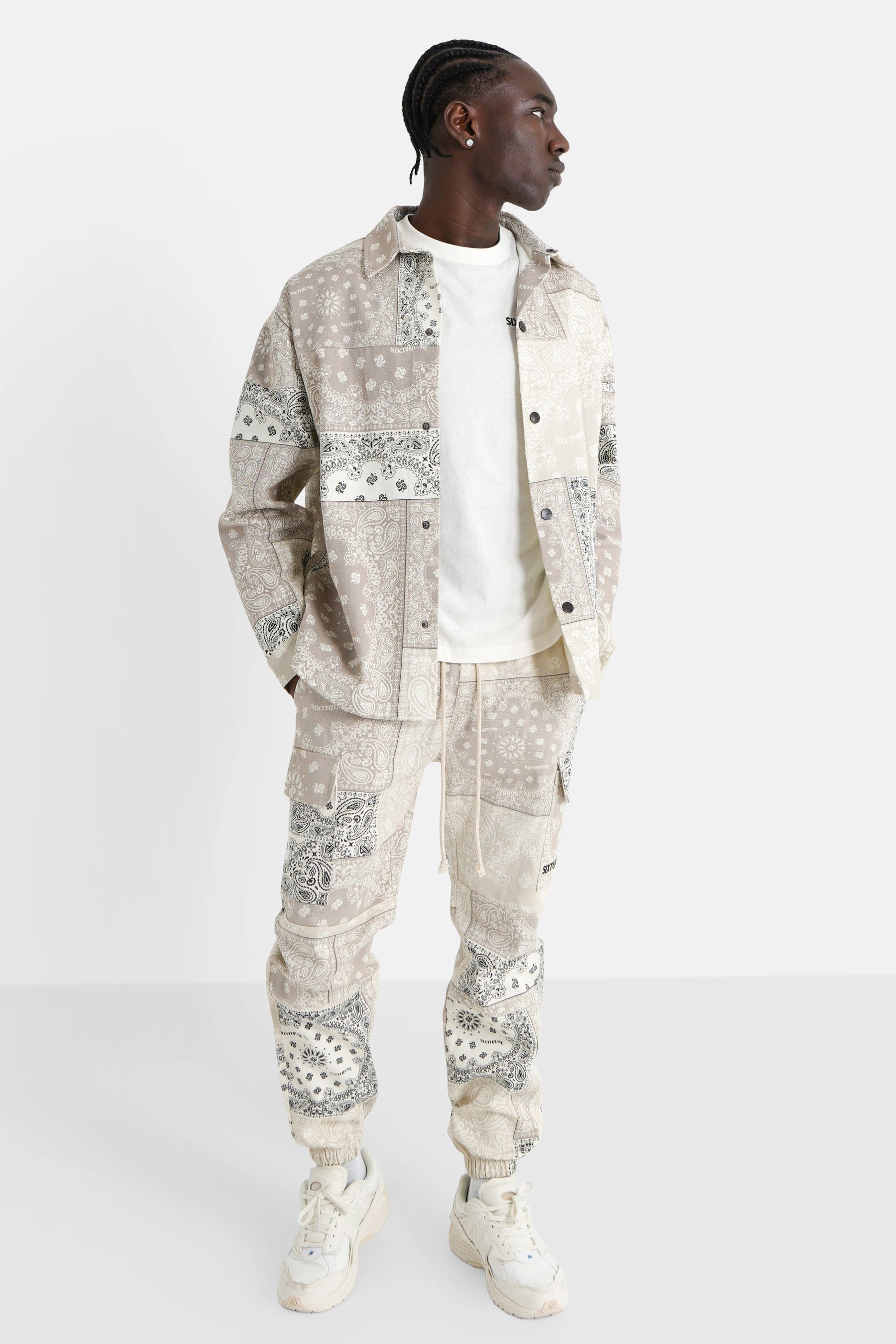 Chemise cargo bandana patchwork Beige