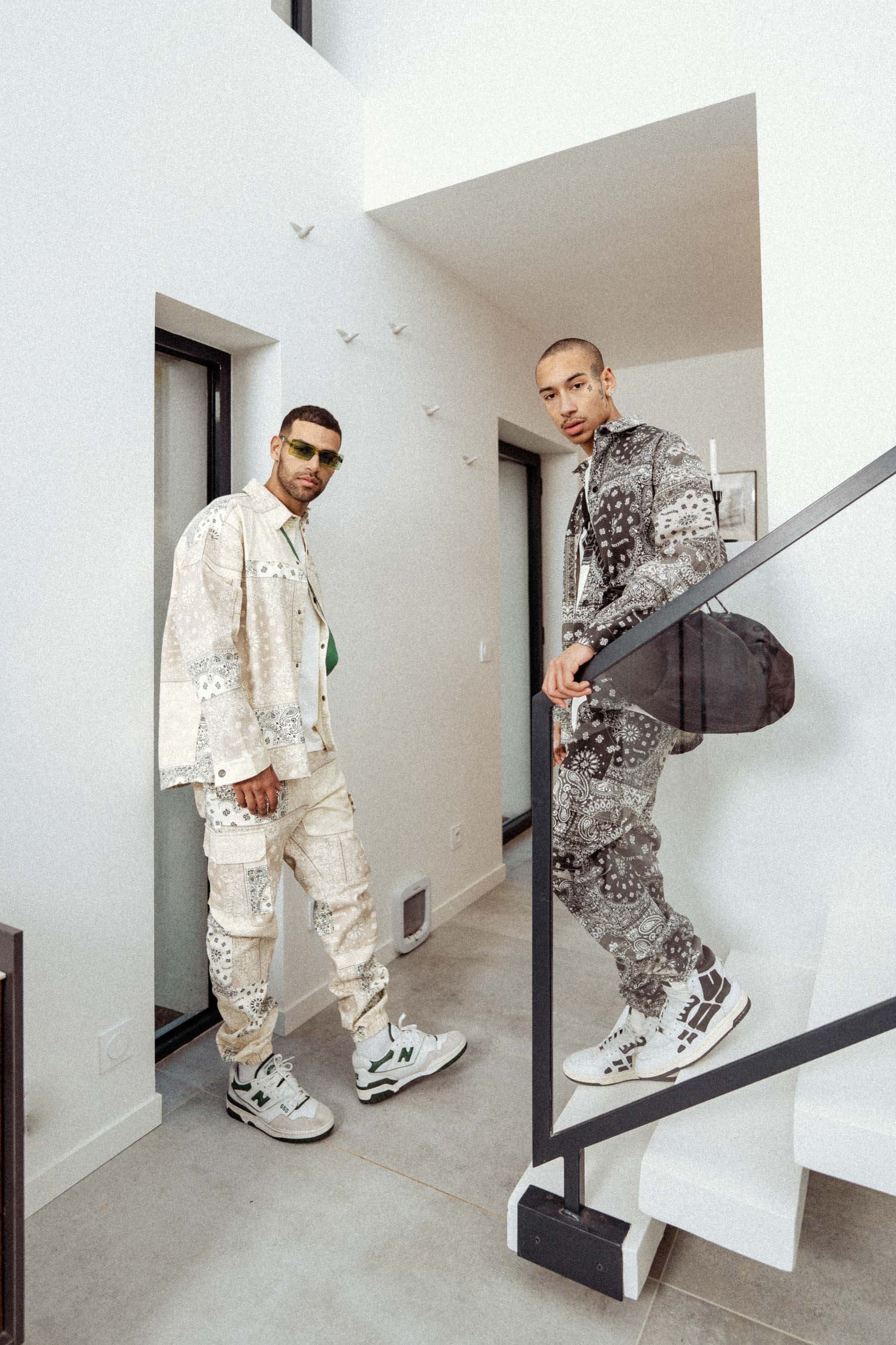 Chemise cargo bandana patchwork Beige