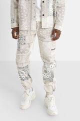 Pantalon cargo bandana patchwork Beige