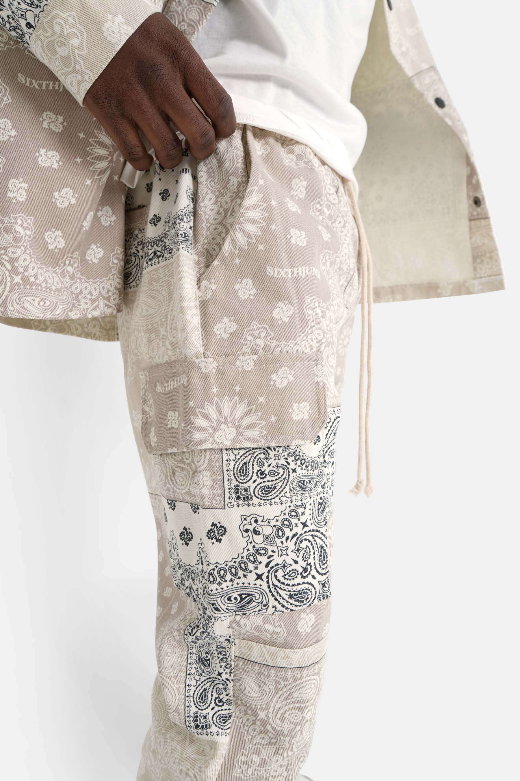 Beige Patchwork-Bandana-Cargohose