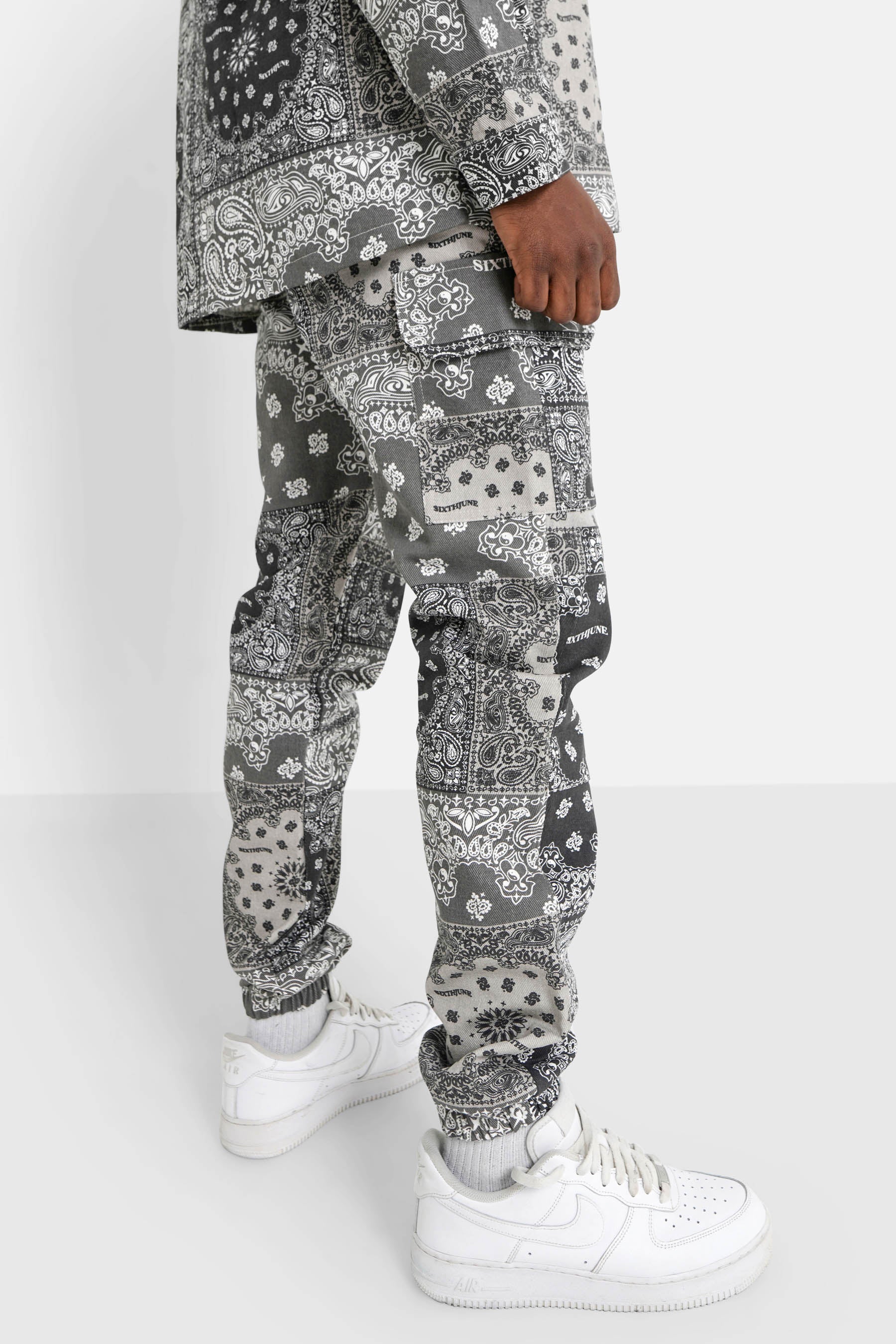 Bandana patchwork cargo pants Black